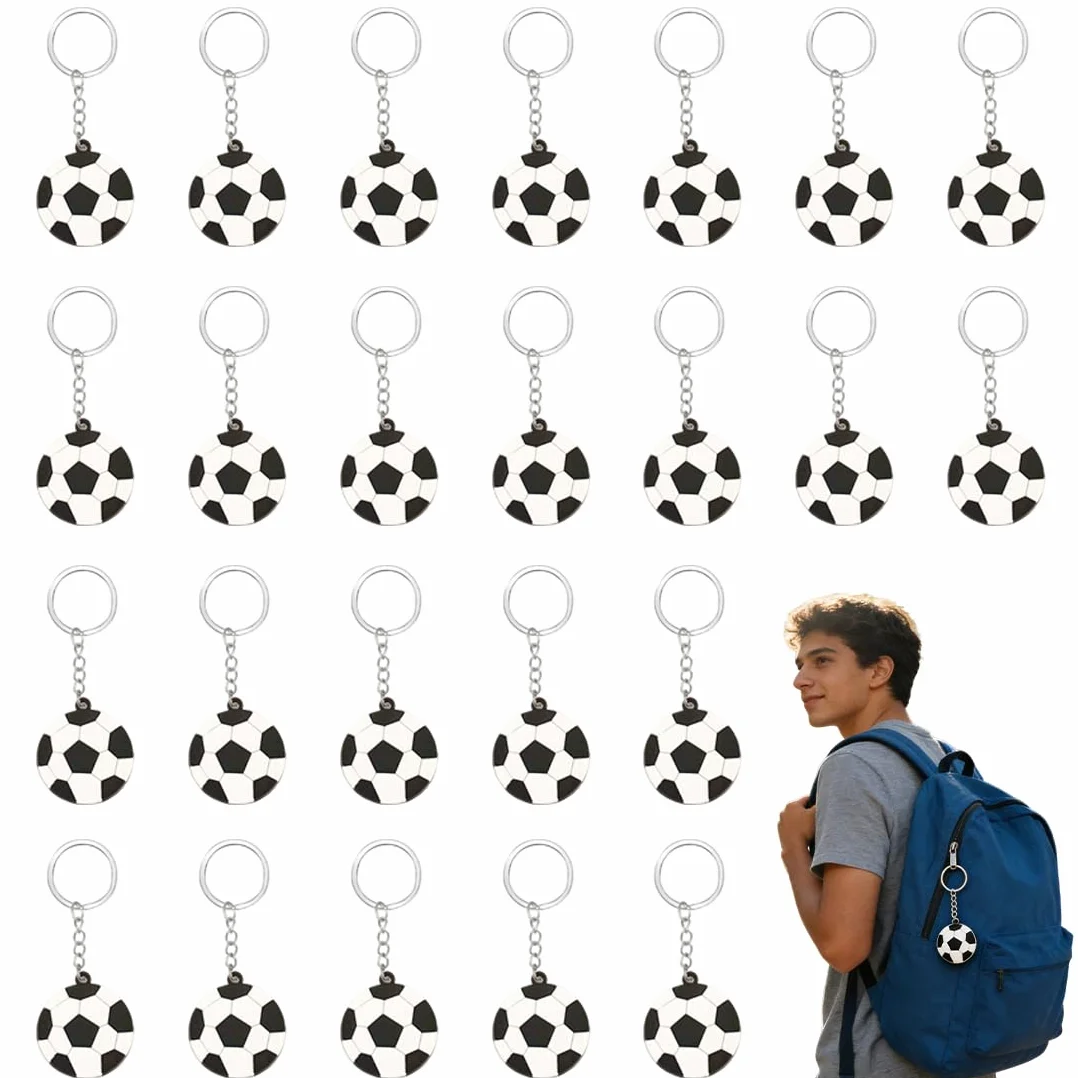 24 portachiavi a forma di pallone da calcio in PVC per borse e zaini