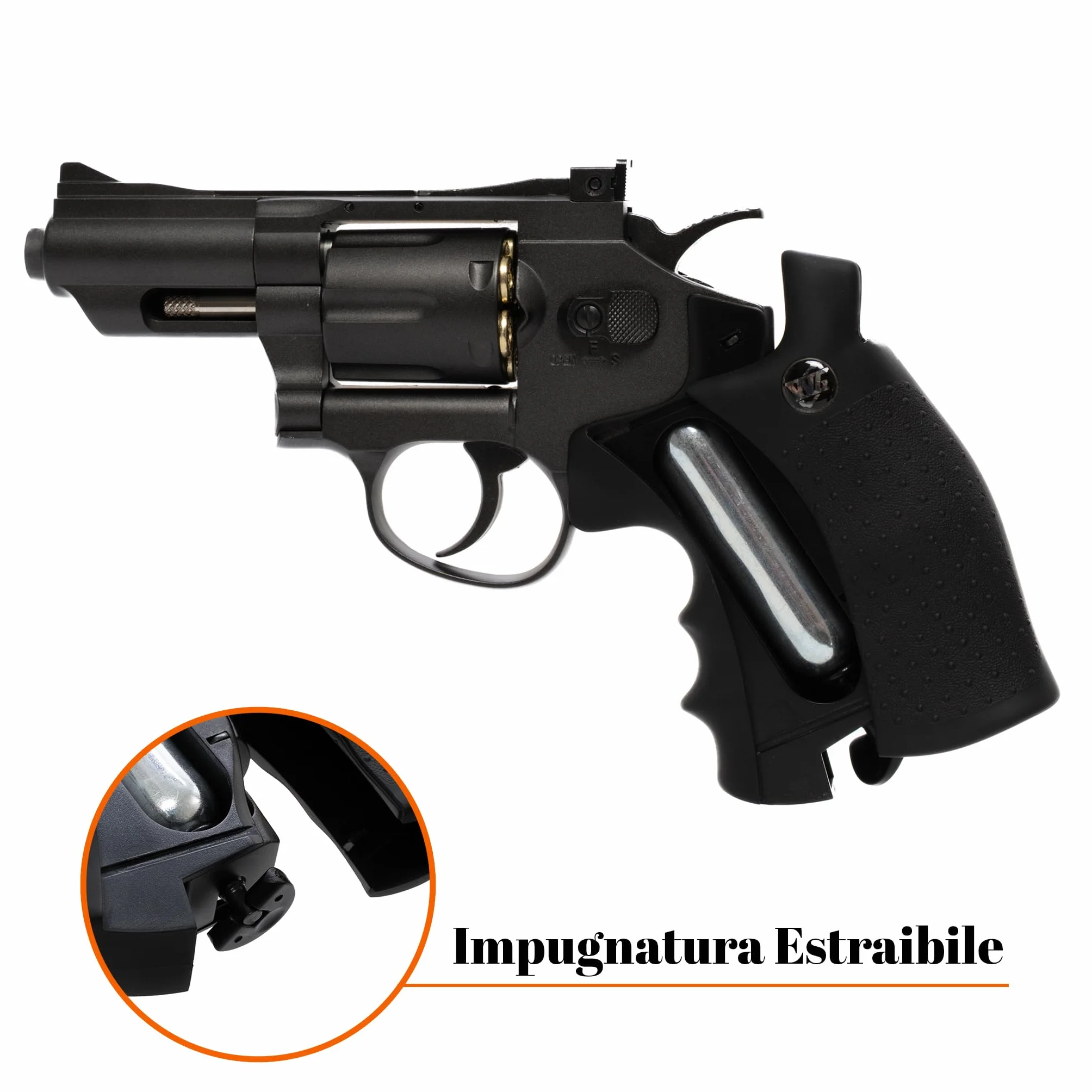 Pistola Softair Revolver a Pallini 6mm, 0,9 Joule, 34x12,5 cm, 5 Bombolette CO2, 1000 Pallini, Caricatore, 6 Bossoli