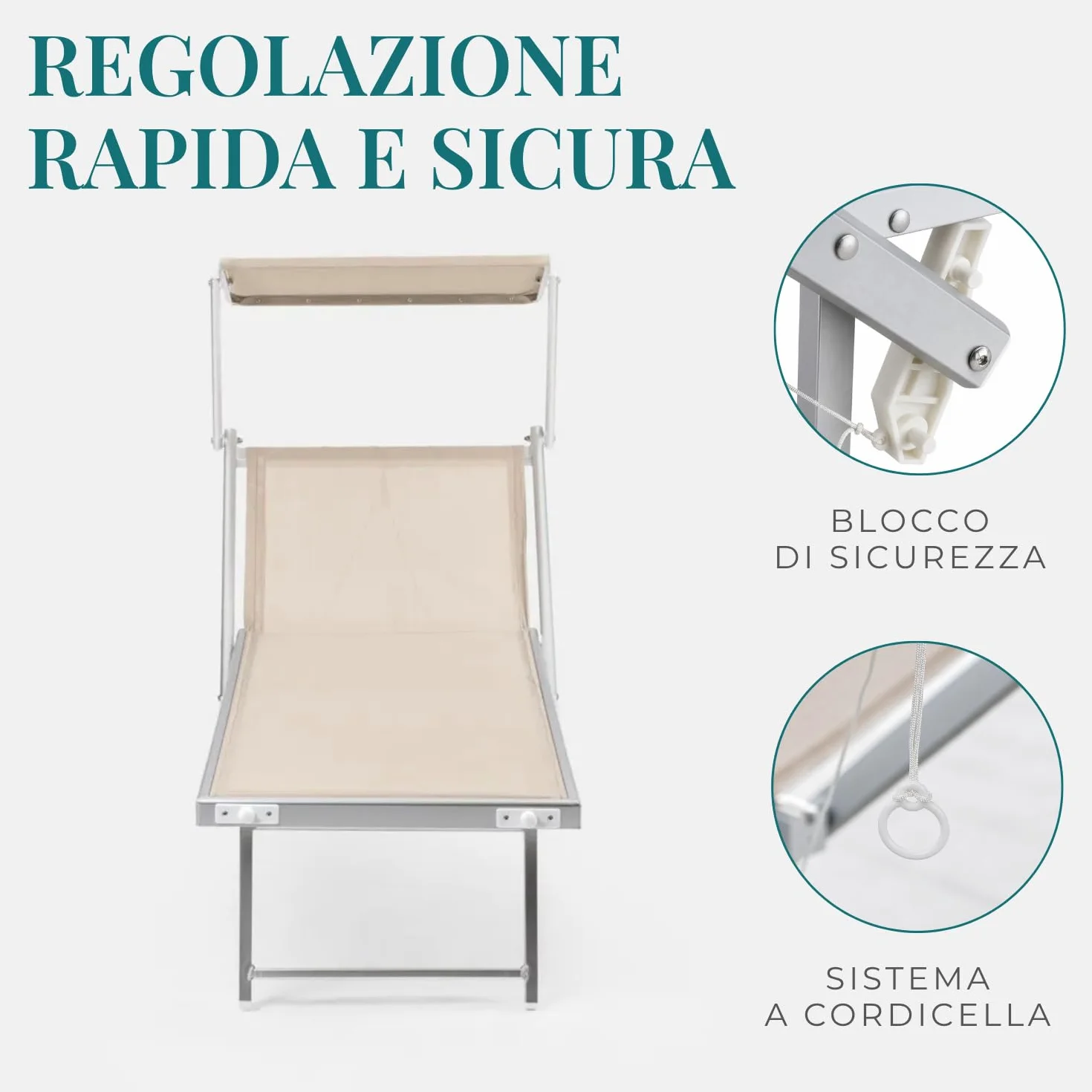 PALUPLUS 2 Lettini Prendisole in Alluminio 186x61x40 cm Textilene con Tetto Parasole e Schienale Regolabile Portata 150Kg