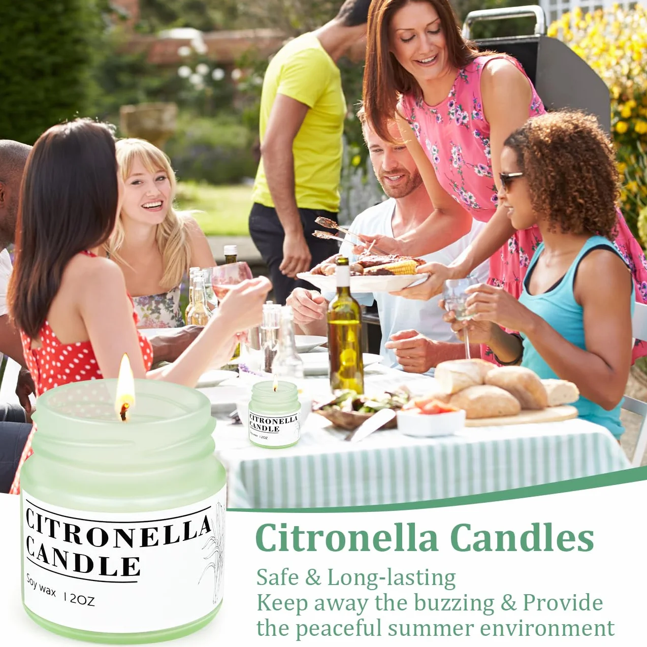 Candele alla citronella per esterni, cera di soia naturale, 6 pezzi, 200 ore