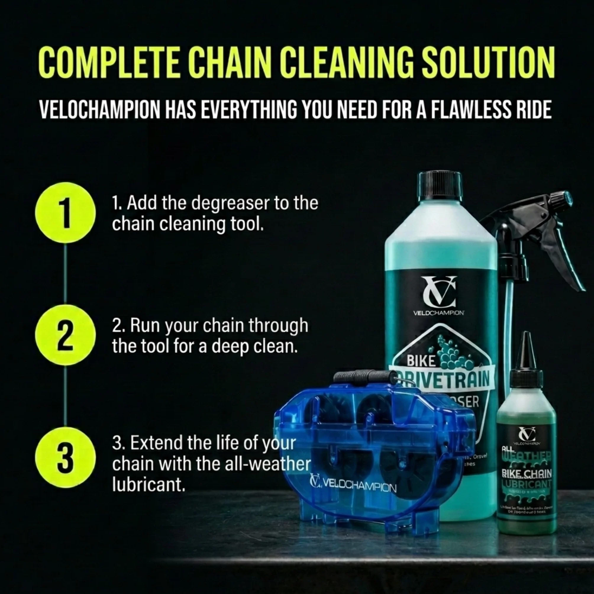 VeloChampion Attrezzo Pulizia Catena Bicicletta Pulitore Efficiente Manutenzione Bici Blu