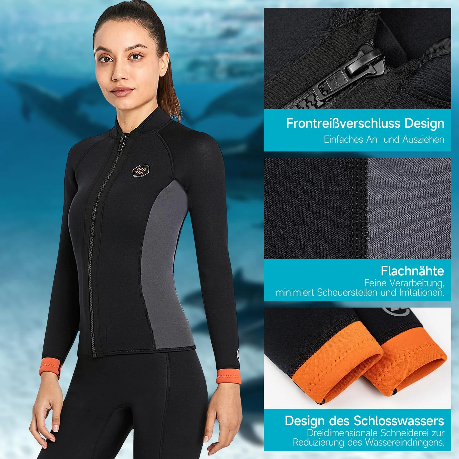 Muta in neoprene 3 mm per immersioni surf snorkeling uomo donna maniche lunghe cerniera frontale