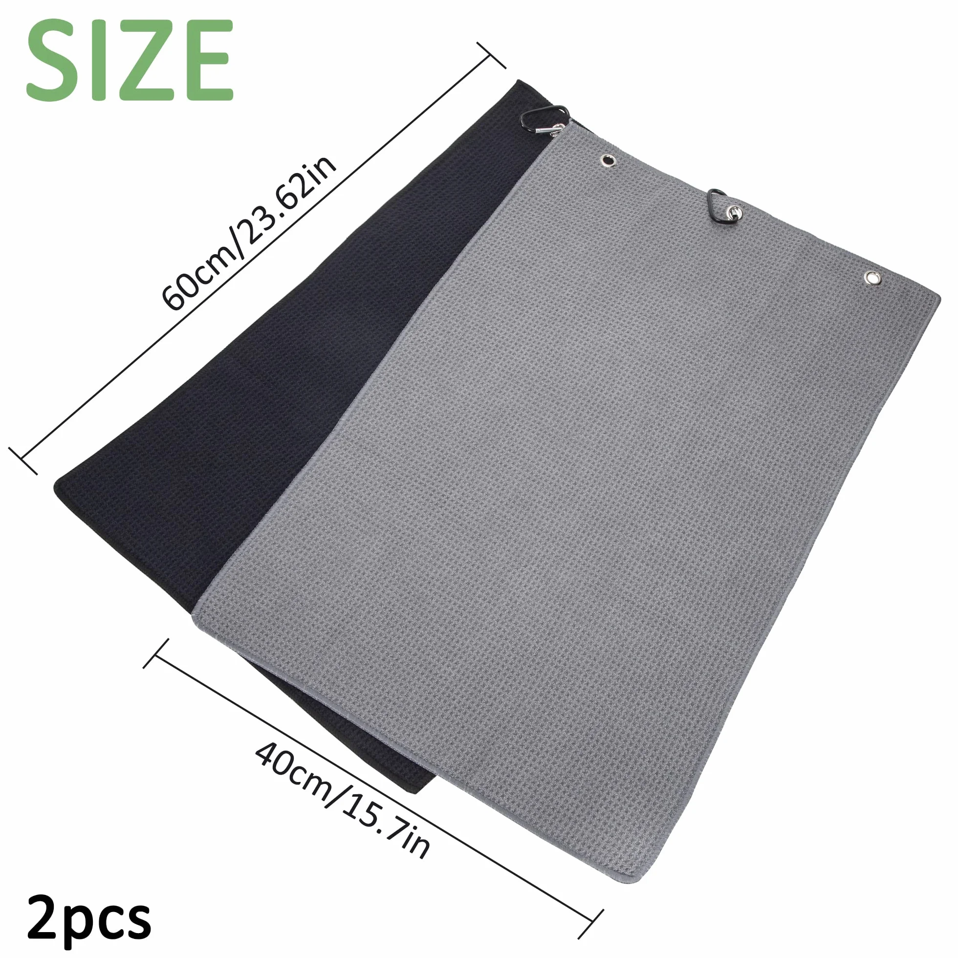 Asciugamano da Golf in Microfibra 2 Pezzi Ripiegabile con Moschettone Asciugatura Rapida 60x40cm
