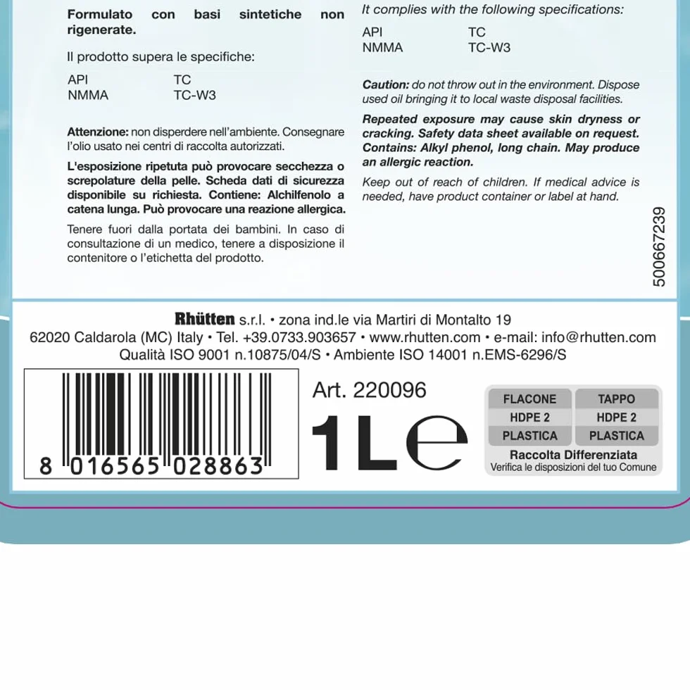 Olio Nautico Outboard Lubrificante Motori 2 Tempi Fuoribordo 1L