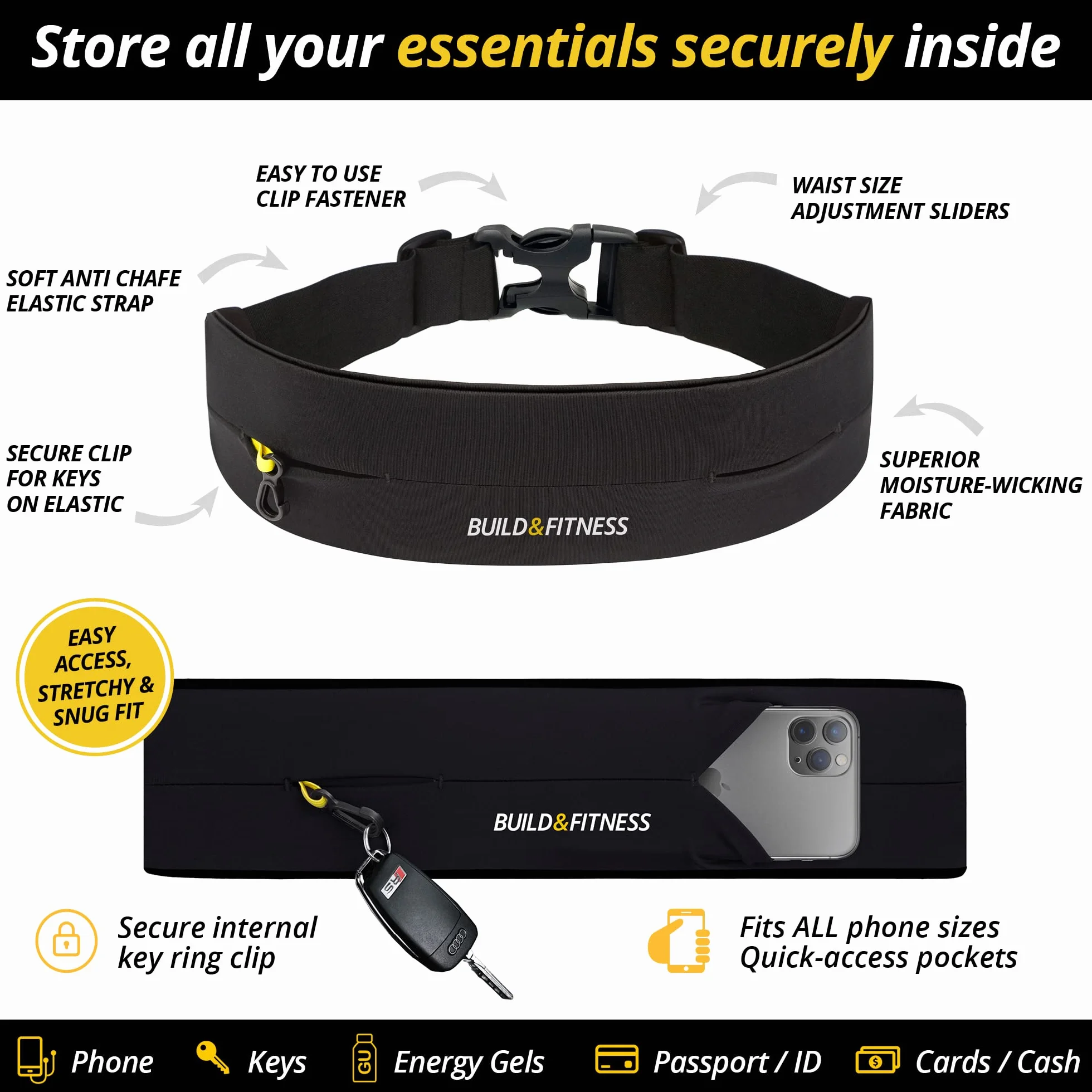 Build & Fitness Marsupio Running Cintura Palestra Porta Cellulare Regolabile per Corsa Uomo Donna