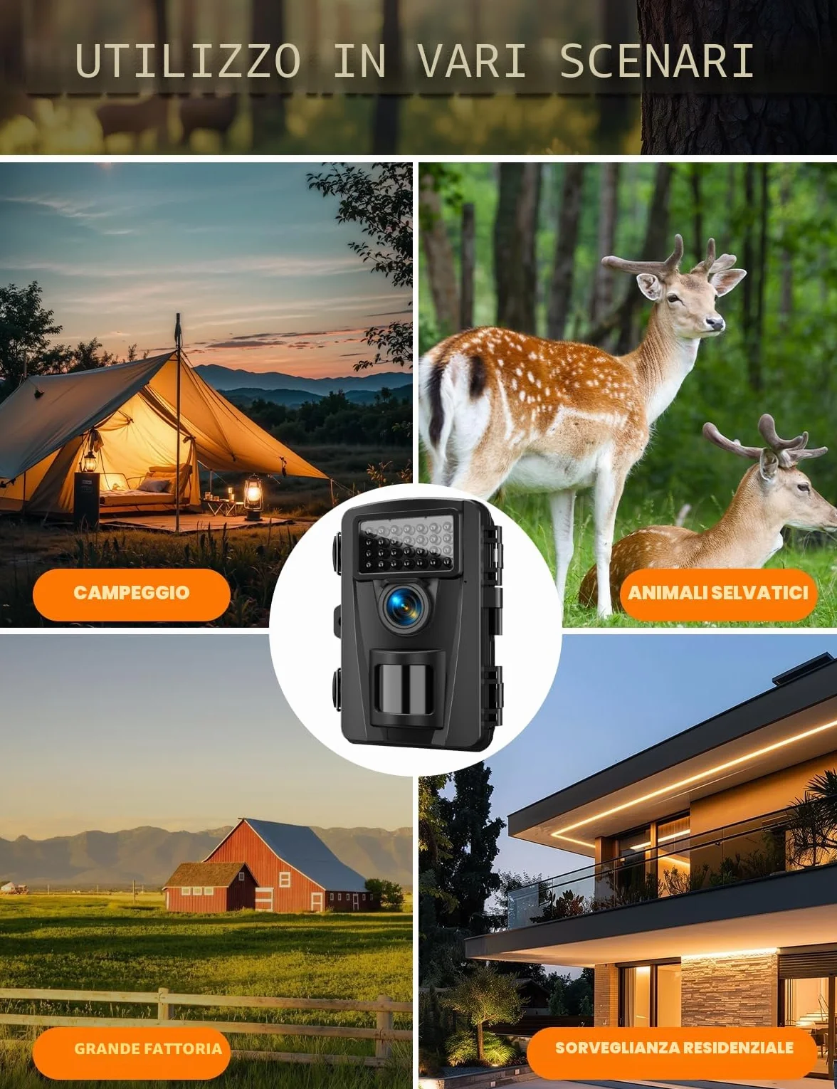 Fototrappola 4K 60MP Infrarossi Invisibili 130° IP66 940nm IR LED 32GB