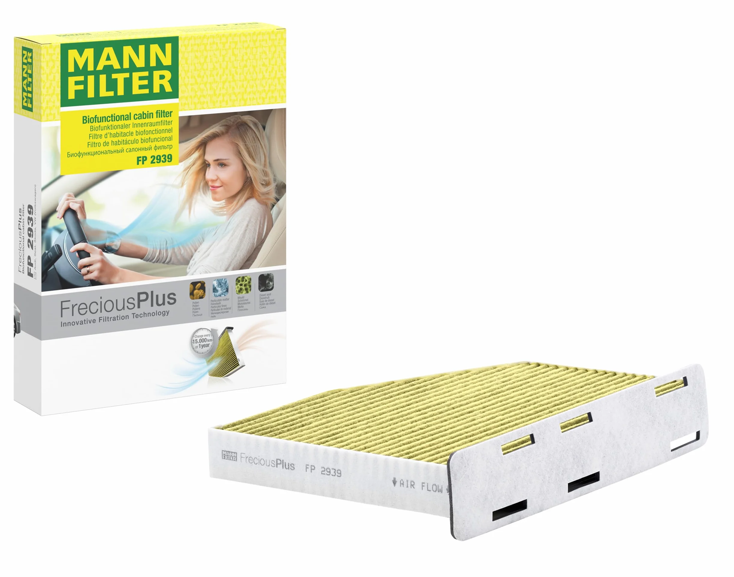 MANN-FILTER FP 2939 Filtro aria cabina - FreciousPlus Filtro Antipolline Biofunzionale - per Autovetture + veicoli commeriali