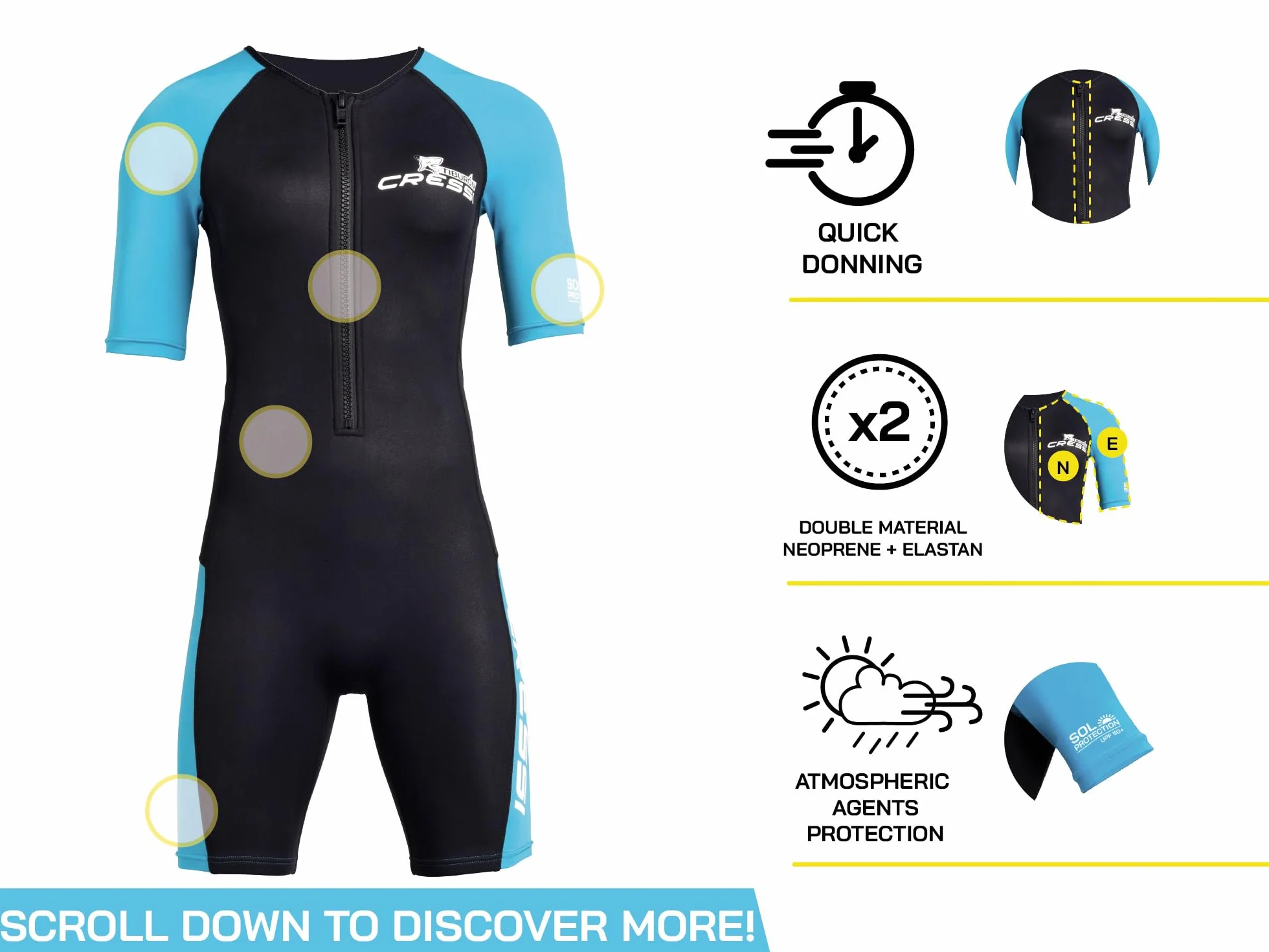 CRESSI Tiburon Lady Shorty Wetsuit 2mm Neoprene Ultra Stretch 1.5/2mm Elastane