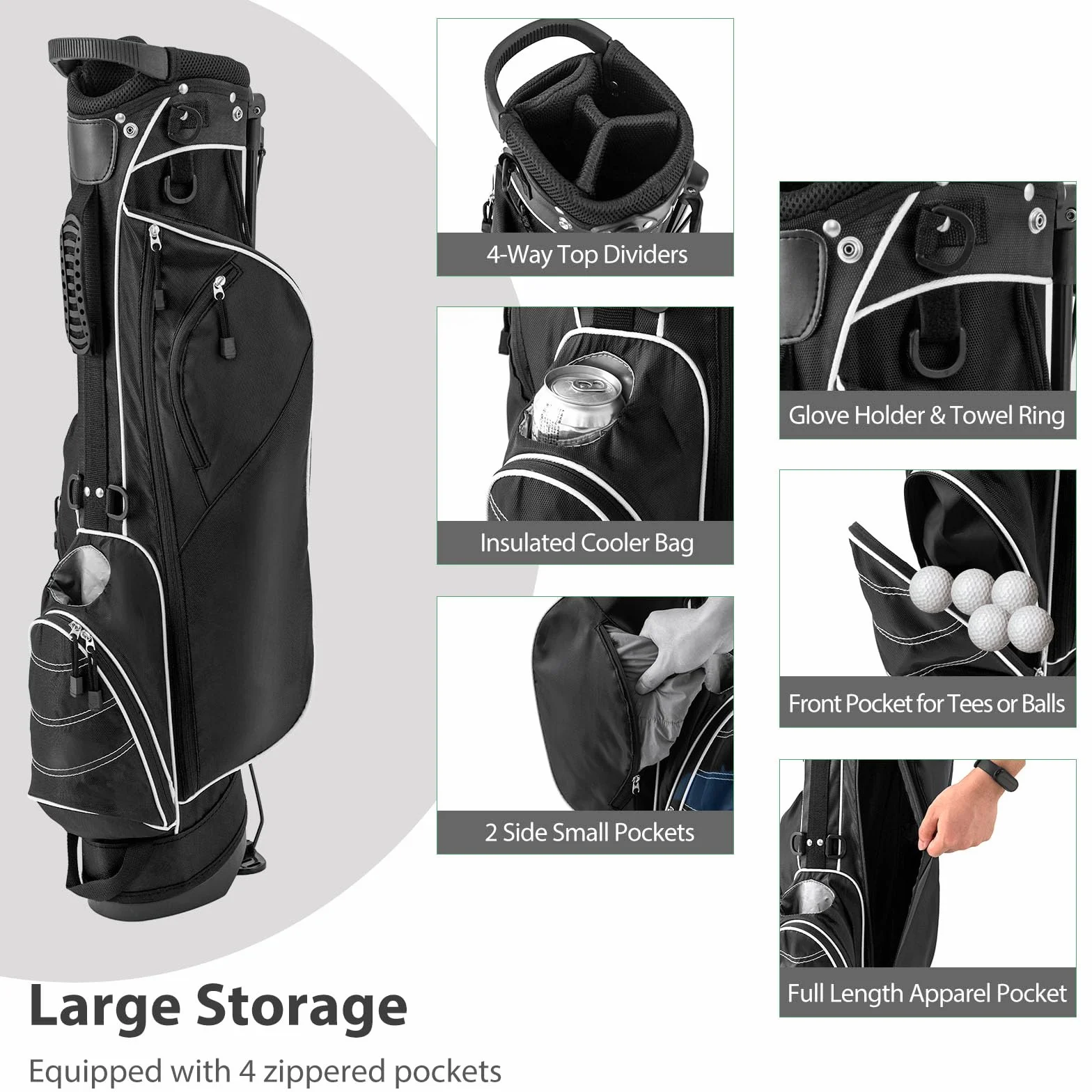 LIFEZEAL Borsa da golf 4 divisori spallacci regolabili leggera