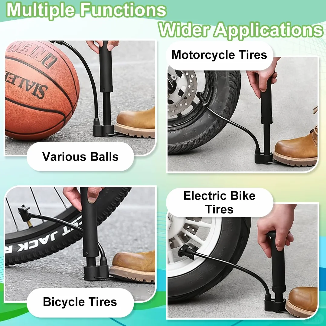 Mini Pompa da Pavimento Portatile per Bicicletta 80 psi per MTB con Tubo Flessibile Adattatori Presta Schrader