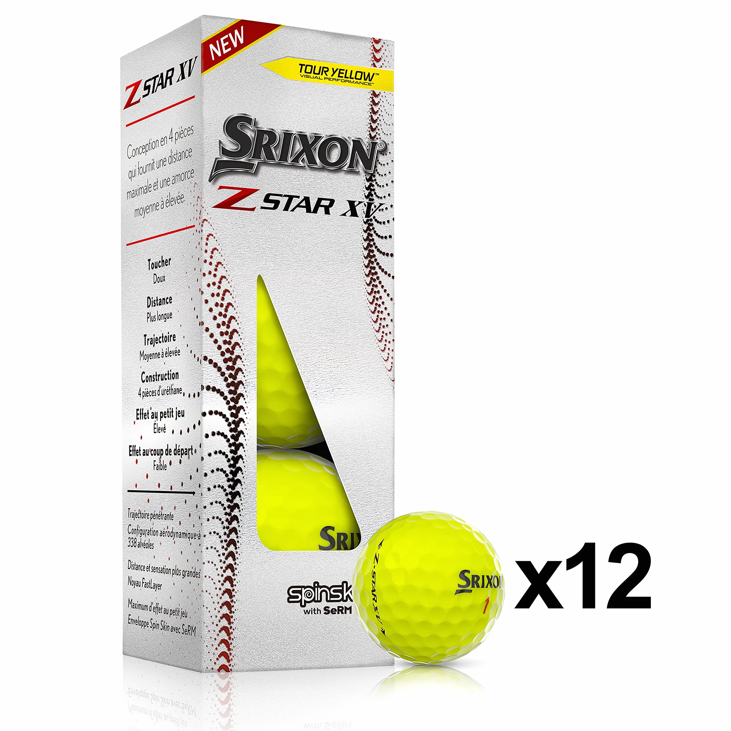 Srixon Z Star XV 7 Tour Yellow Dozzina Palline da Golf Uretano 4 Pezzi