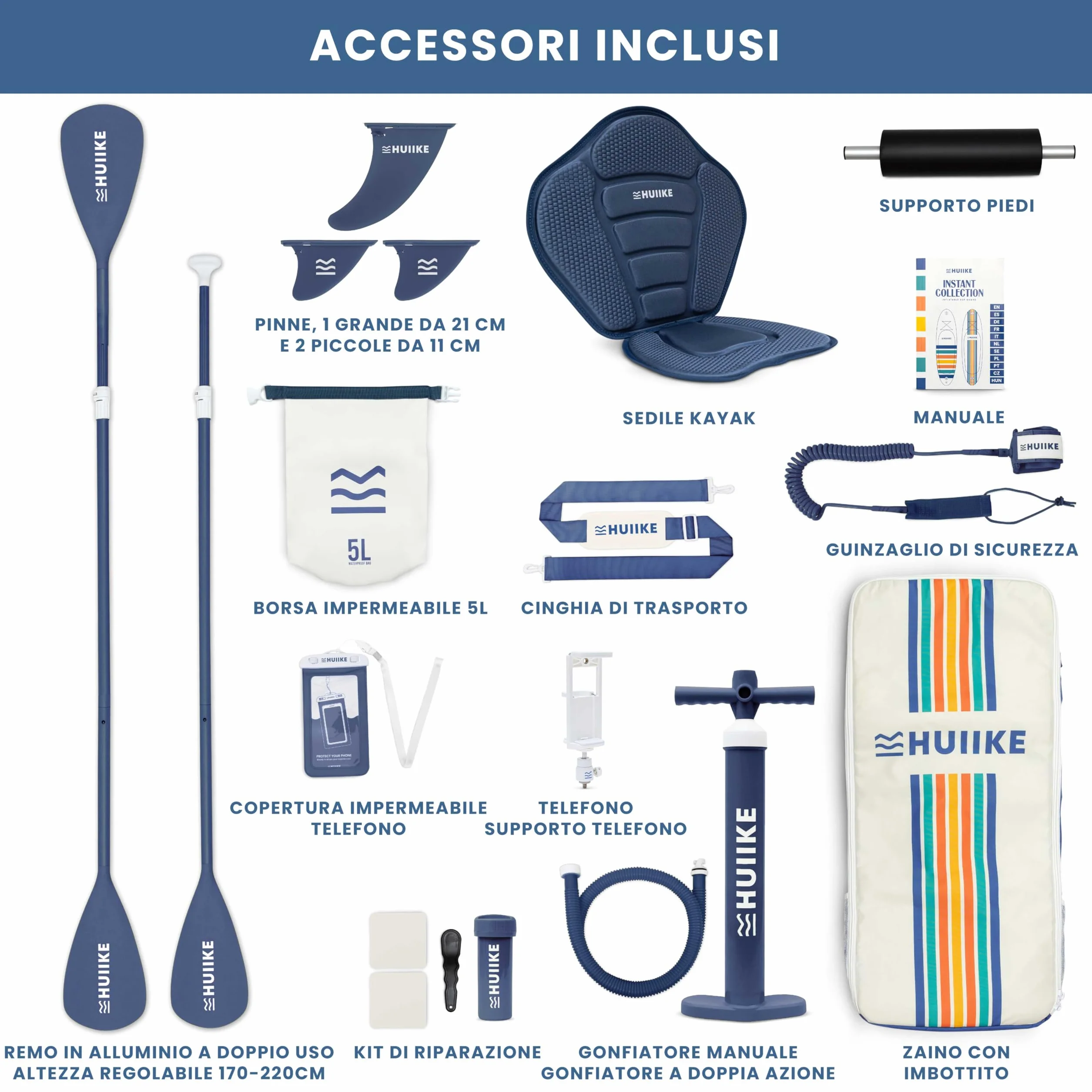 HUIIKE Stand Up Paddle Board 305x84x15 cm Gonfiabile Adulti con Accessori, Carico Massimo 130 kg