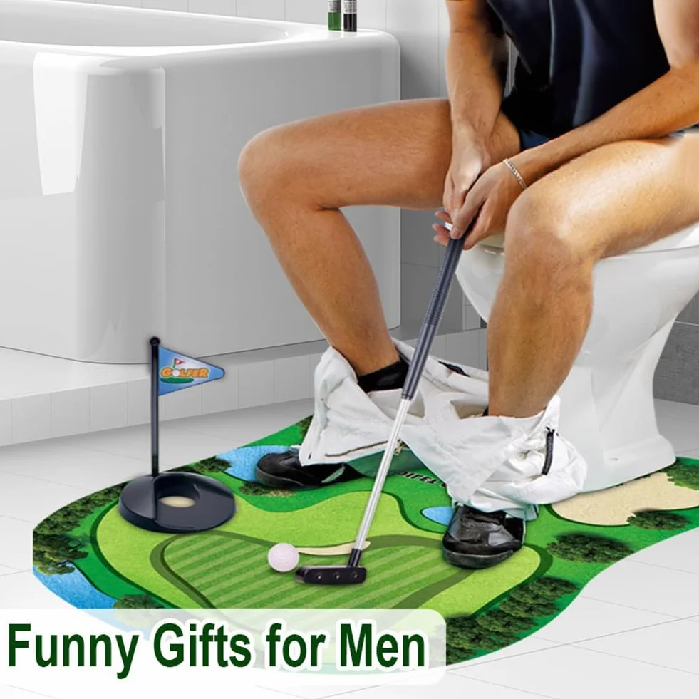 Set di Giochi da Golf per WC, Mini Golf in Bagno con Tappetino da Putting - 7 Pezzi