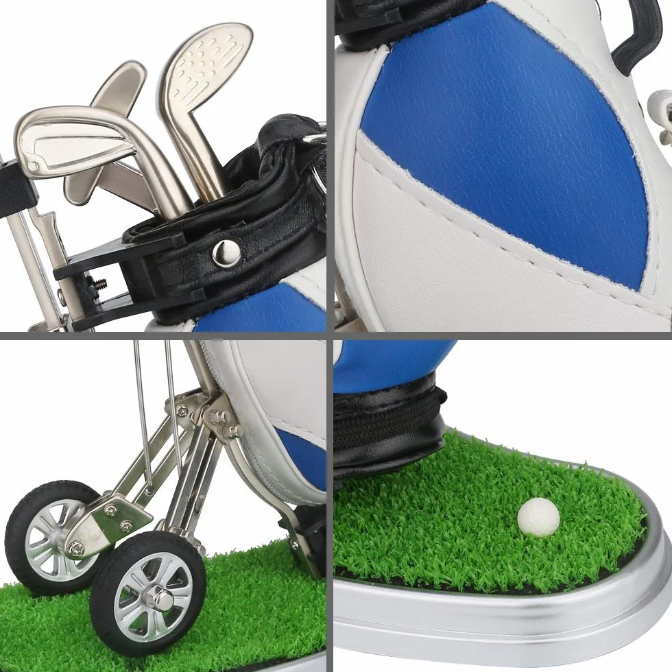 Porta Penne da Golf 3 Pezzi - Set Desk Decor - Regali Souvenir Uomini - Blu Bianco