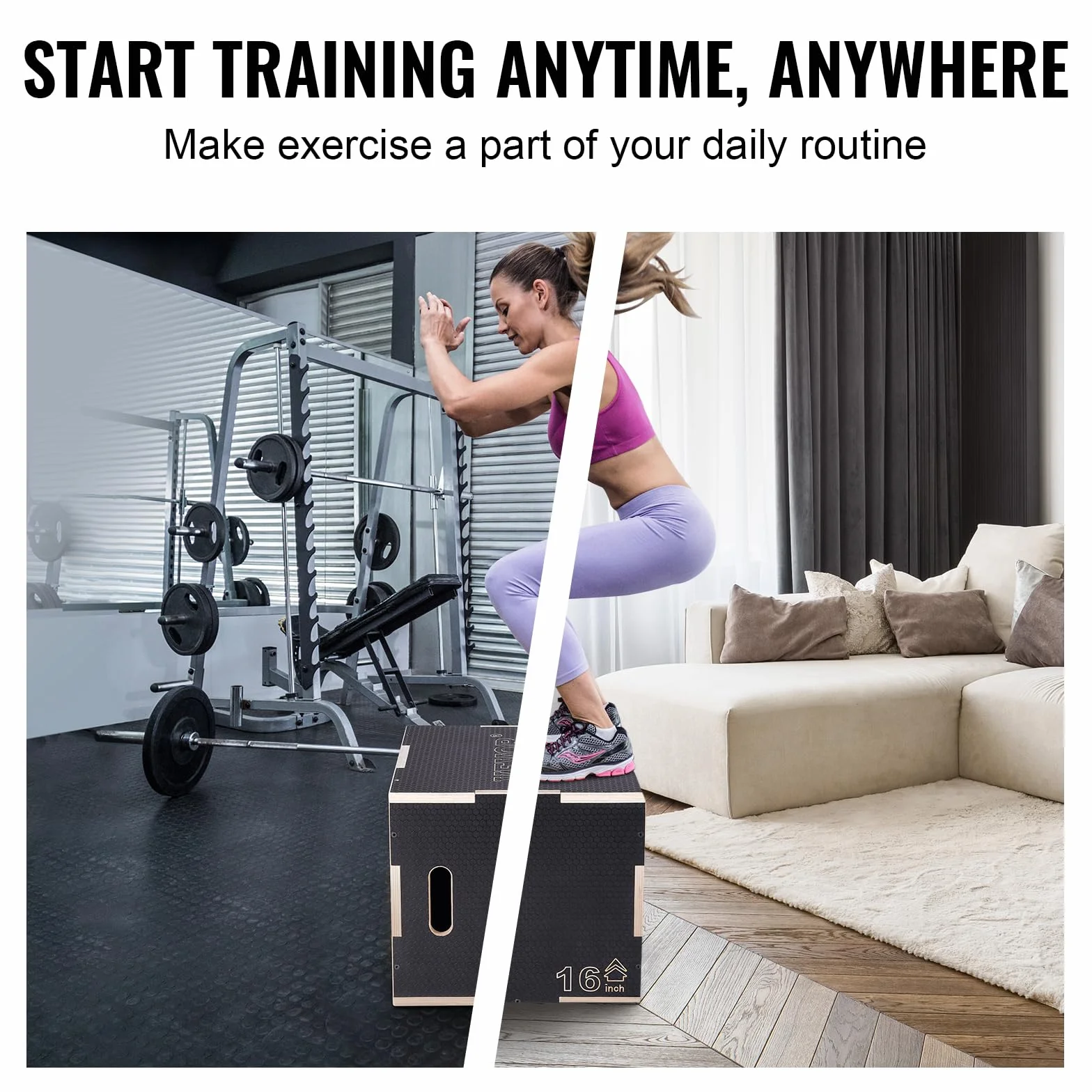 VEVOR Scatola per Plyo in Legno 3 in 1, Piattaforma Antiscivolo per Esercizi Fitness e Allenamento