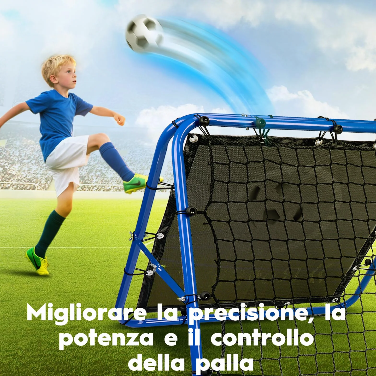 Rimbalzo Calcio Rete Rebounder regolabile su entrambi i lati con obiettivo per calcio, baseball, tennis, rugby - Rete da allenamento con robusto telaio in acciaio - 80/100/120 cm