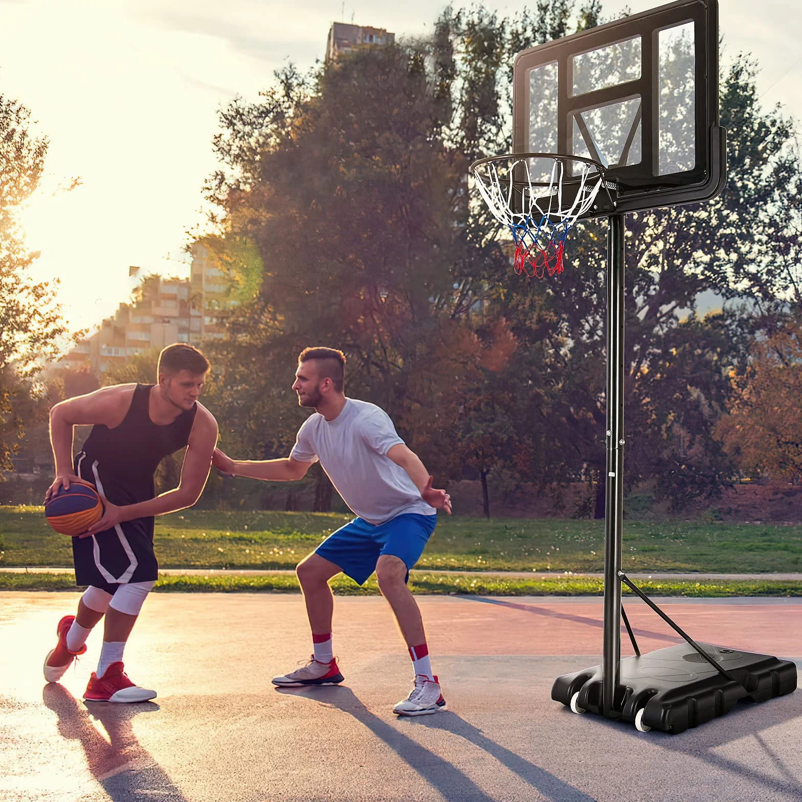 COSTWAY Canestro da Basket Portatile Regolabile in Altezza 1,3M-3,05M con Ruote Tabellone Infrangibile e Retina Durevole, Nero