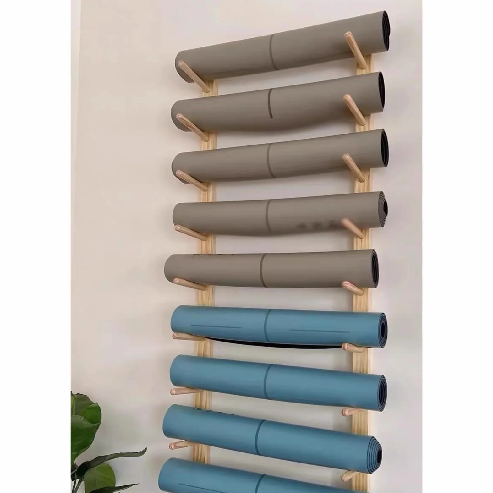 Supporto da Parete per Tappetino da Yoga in Legno, Supporto da Parete Tappetino per Esercizi Rullo in Schiuma e Porta Asciugamani, Ripiano Organizer per Palestra Domestica