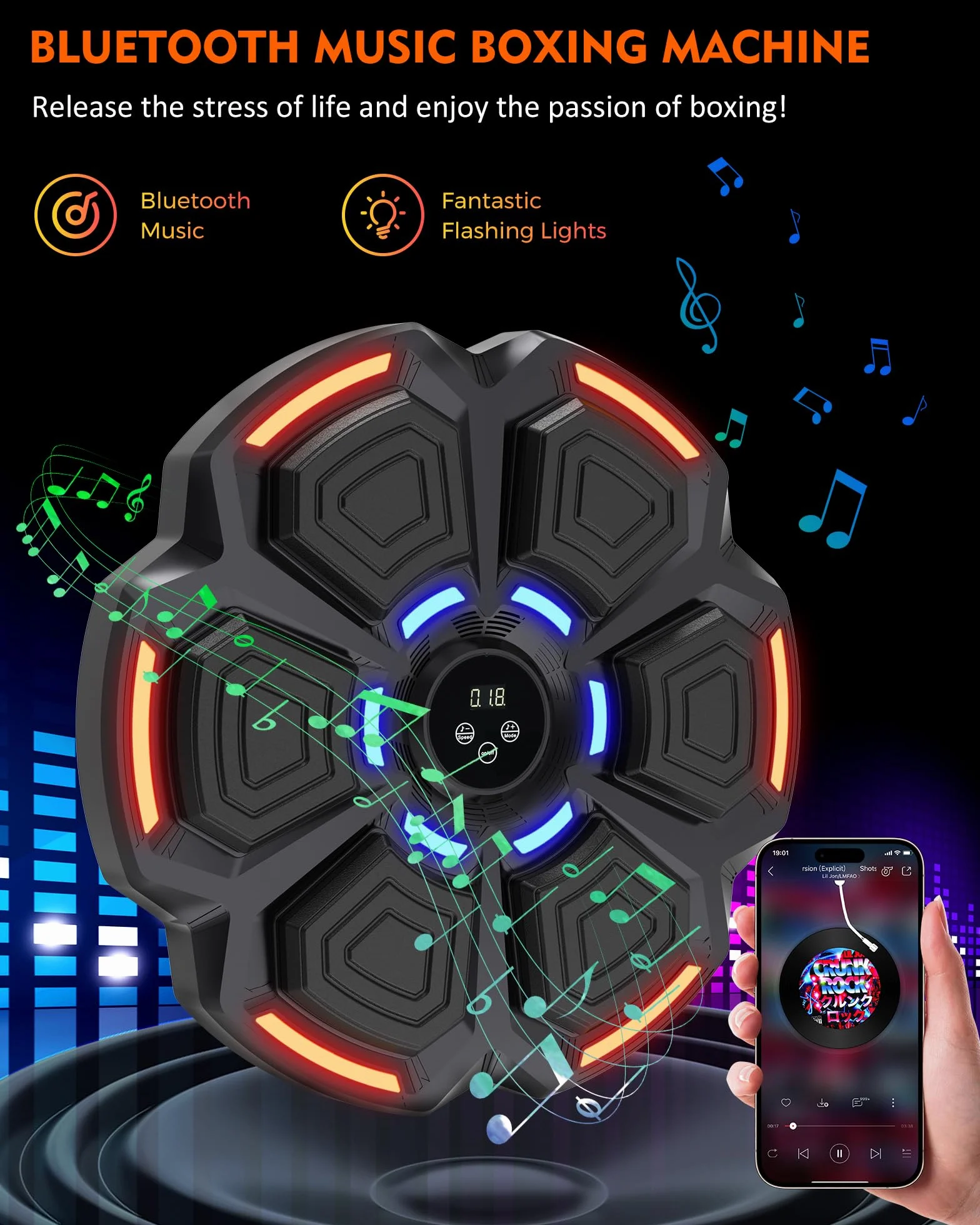 snawowo Music Boxing Machine Adulti - 9 modalità di velocità Macchina da Box Musicale Pugile con Guanti da Boxe - LED Parete Tira Pugni con Musica - Bluetooth Boxe Allenamento per Casa