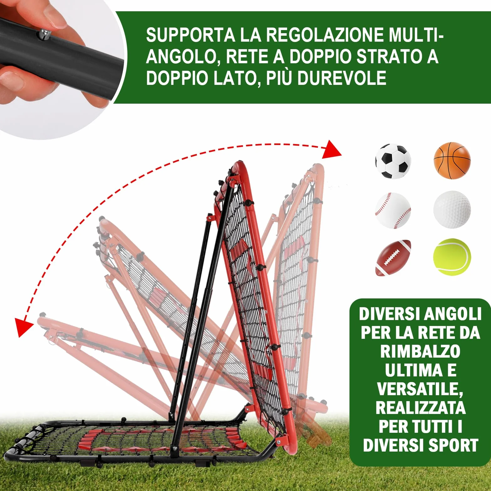 Rete Rimbalzo Calcio Pieghevole 85x85 cm, Rete da Rimbalzo Pallavolo PE Doppio Strato Angolo Regolabile
