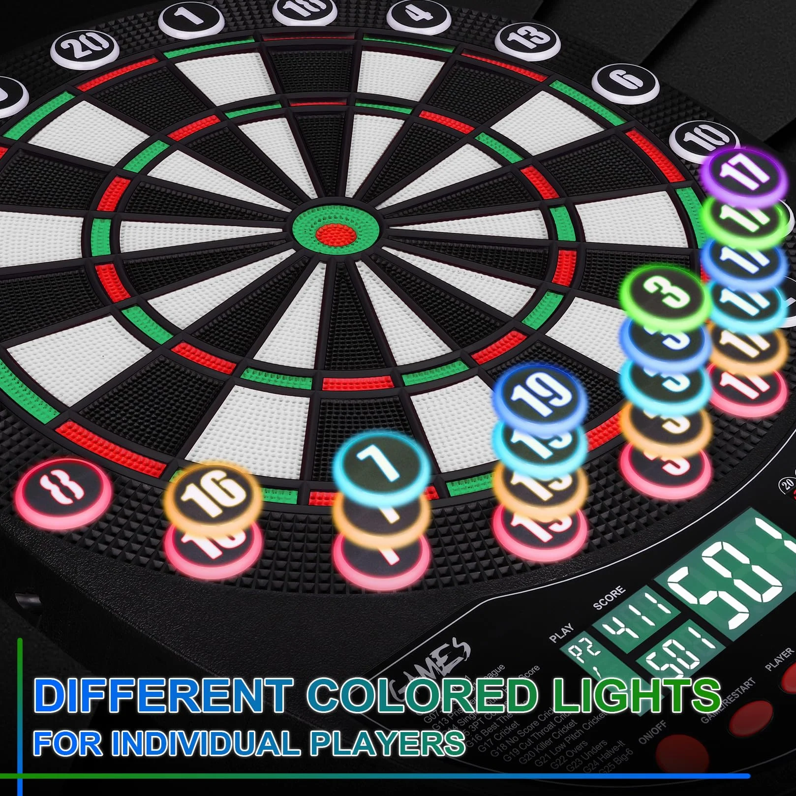 Bersaglio elettronico professionale 34 giochi 354 varianti 3 lingue tedesco inglese francese 1-8 giocatori 12 freccette