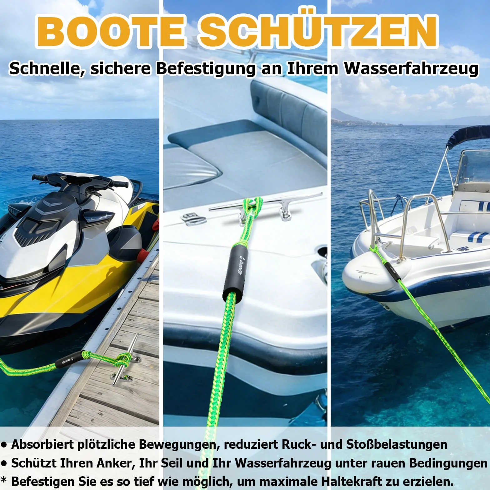 Bungee Boat Dock Line 122 cm acciaio inox 316 2 pezzi verde per barche PWC kayak SeaDoo Jetski