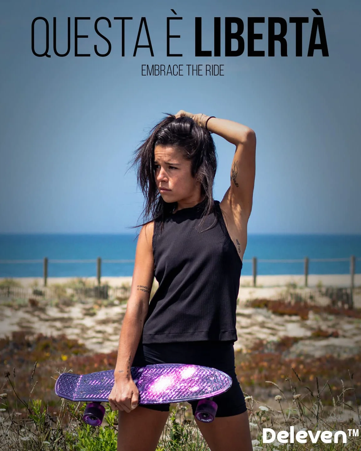 Deleven Skateboard 56cm con Ruote LED, Tool per Skate e Cuscinetti Abec 7 - Per Bambini Principianti Ragazze Ragazzi Adolescenti Adulti