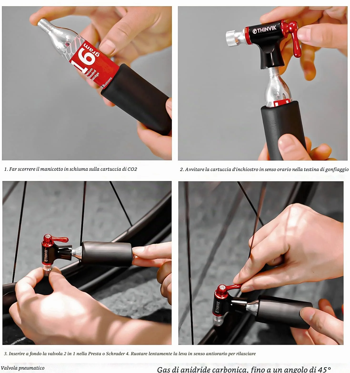 Thinvik Kit di gonfiaggio a CO2 per pneumatici bici Presta Schrader pompa portatile