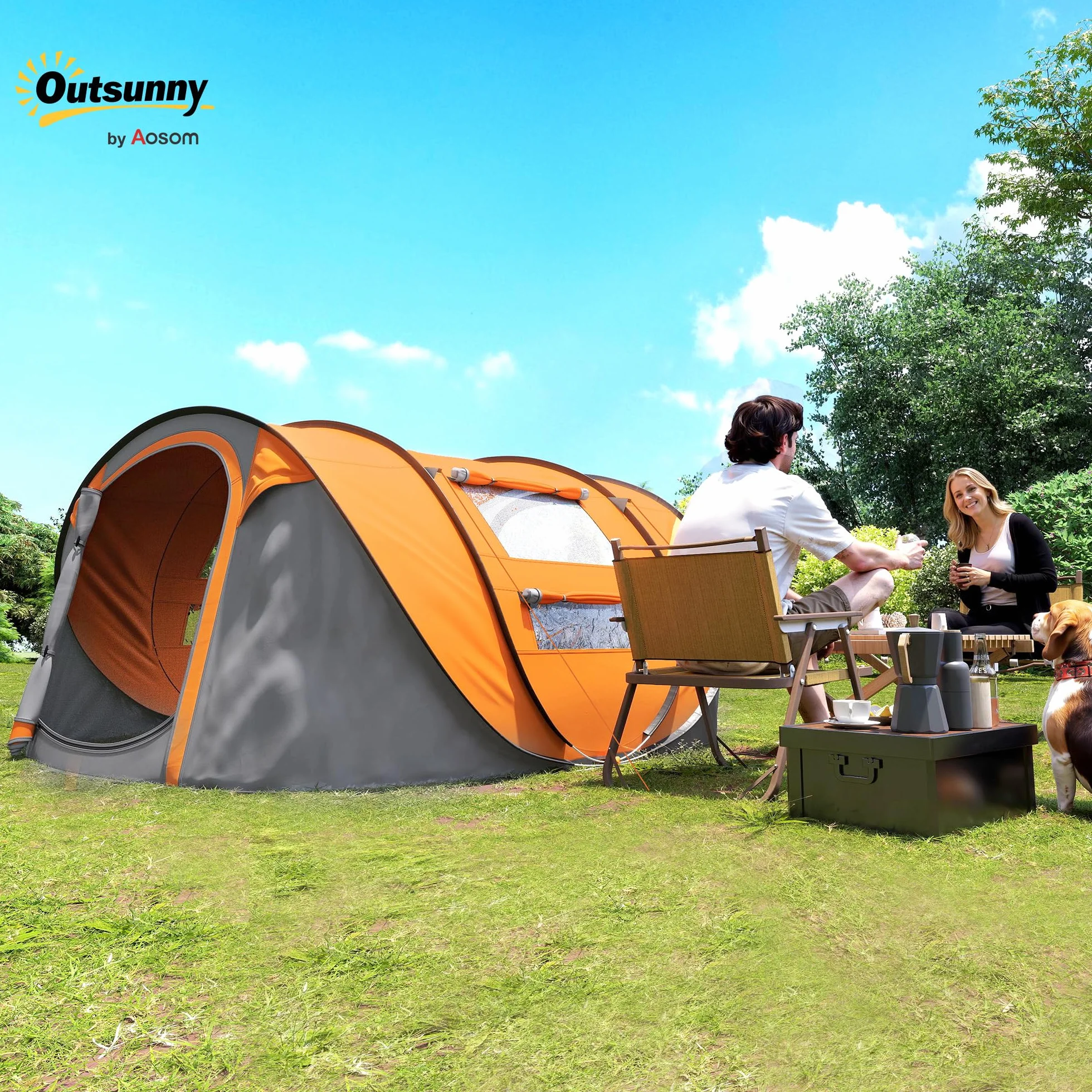 Outsunny Tenda da Campeggio Pop Up 4 Persone 2000mm Anti UV 20+ 263.5x220x123 cm Arancione