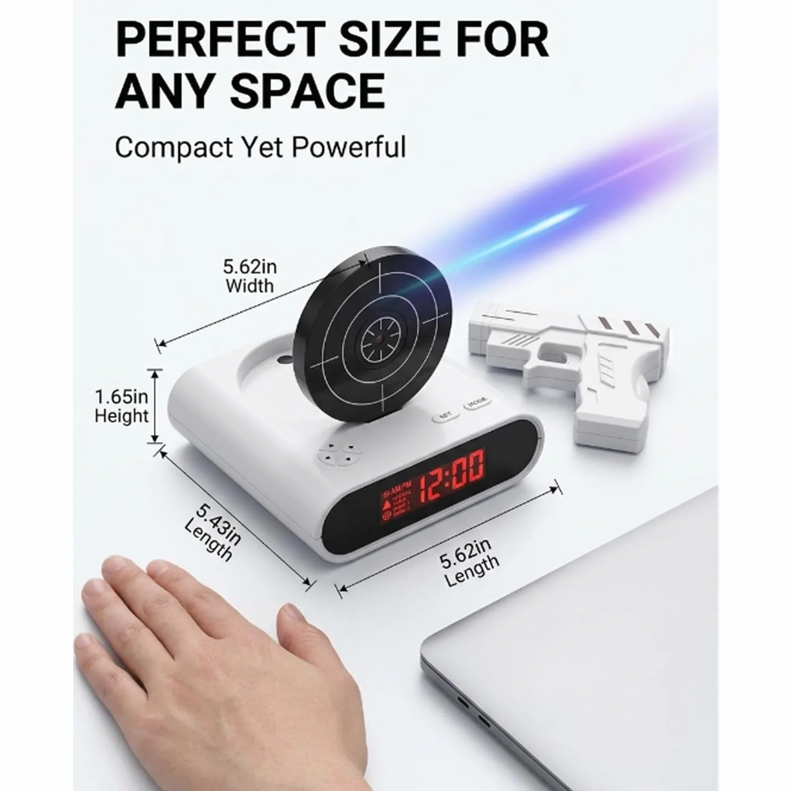 Sveglia interattiva con pistola e bersaglio, timer digitale LED 2 modalità allarme, orologio personalizzato per sonno pesante (Army Green)