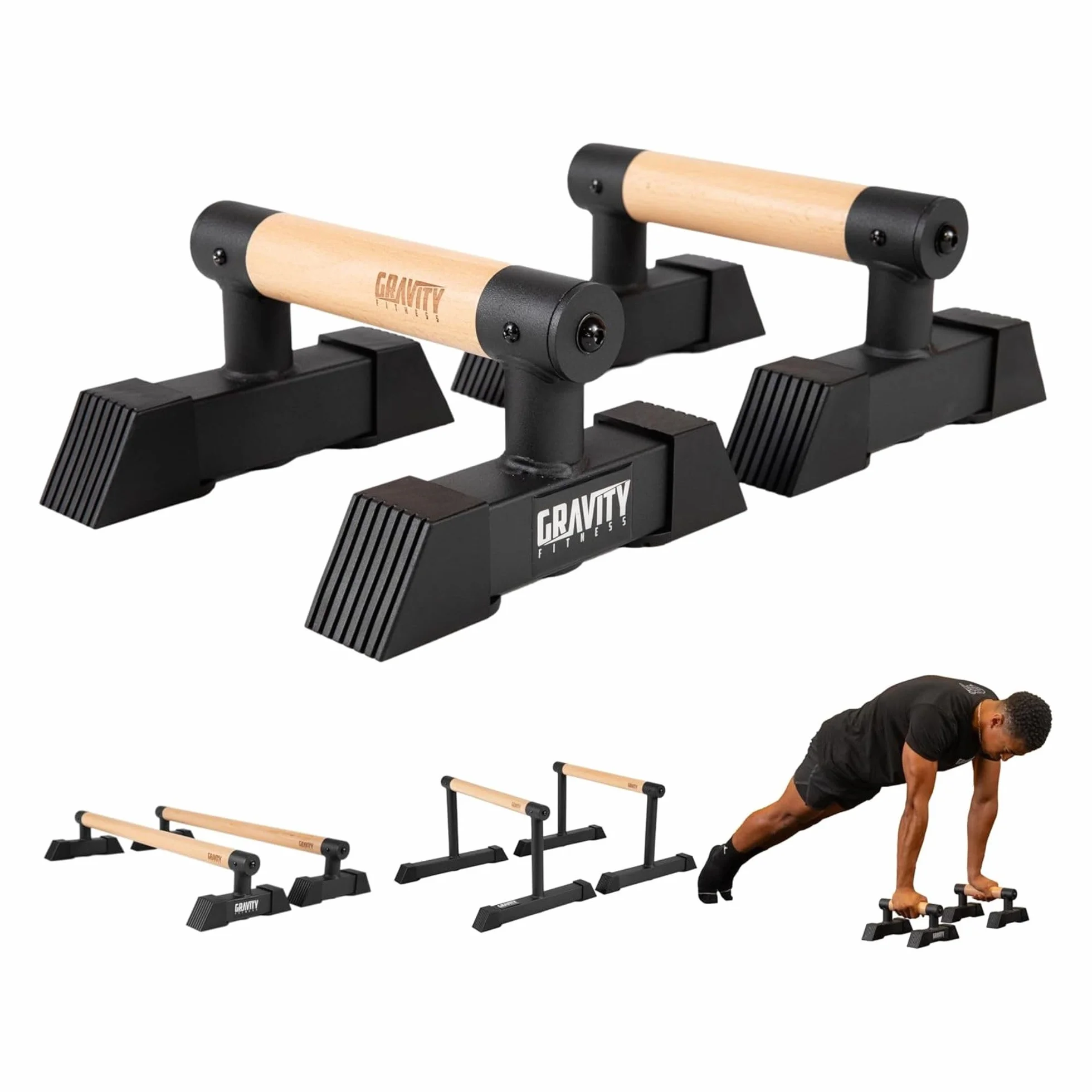 Gravity Fitness Parallettes Piccole con Manici in Legno Ibridi per Calisthenics