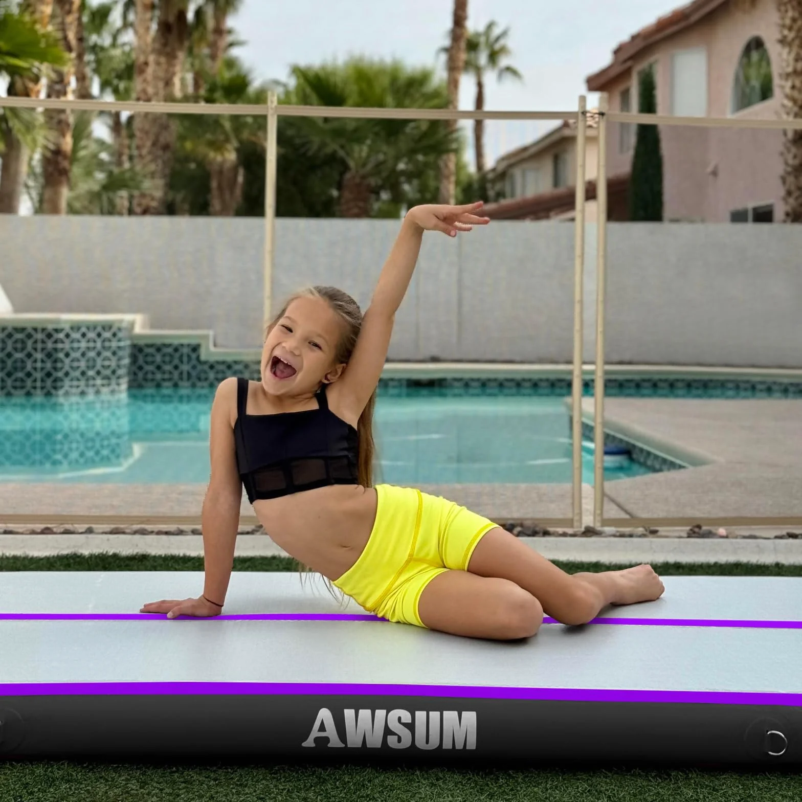 AWSUM Tappetino da Ginnastica Gonfiabile, 2/3/4/5/6m Air Tumbling Track Ginnastica Artistica 10/20 cm, Air Materassino da Fitness Yoga Taekwondo per Casa, Campeggio