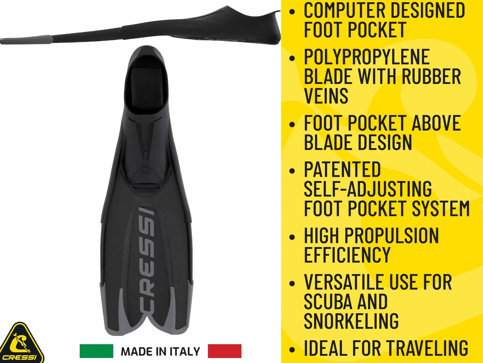 Cressi Agua PRO Fins - Pinna a Scarpetta Chiusa per Snorkeling, Apnea, Piscina