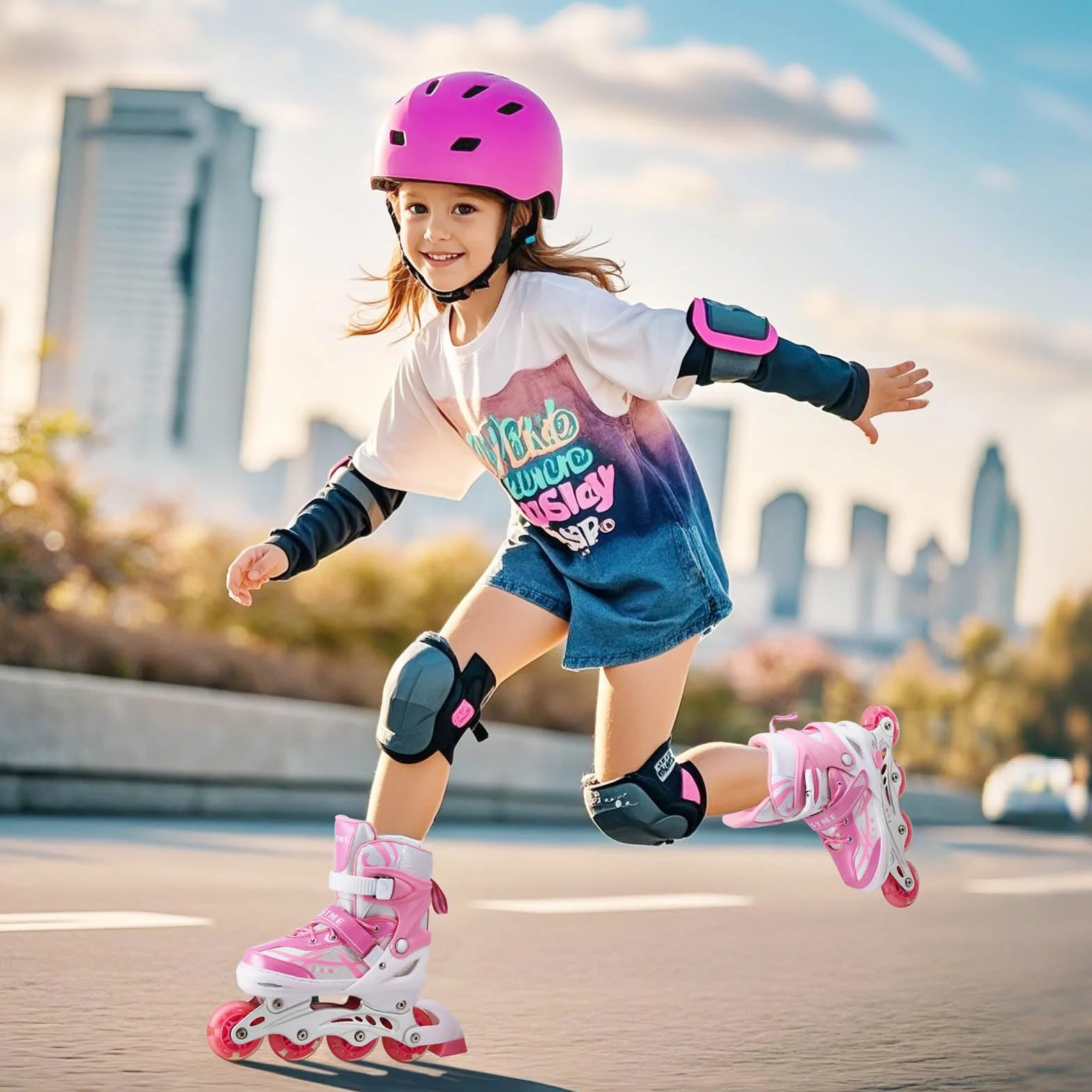 Pattini in linea regolabili per bambini ragazze rosa M CN35-38