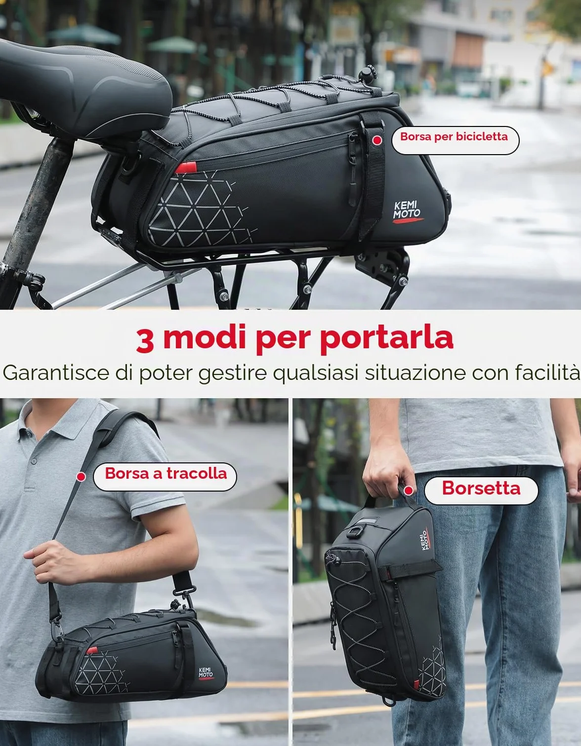 KEMIMOTO 2 in 1 8L Borse per Bici Posteriore Laterali Impermeabile in PVC per Bicicletta Strada Mountain Bike Nero