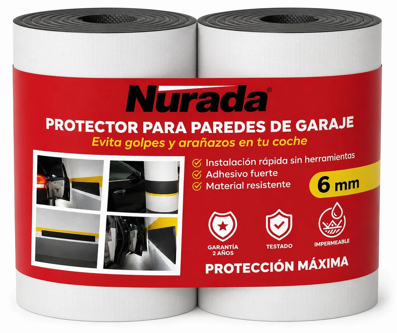 Protettore per Parete e Colonna da Parcheggio – 2 Rulli di Schiuma Autoadesiva da 2m x 20cm x 6,5mm, Imbottitura Antiurto per Porte Auto, Taglio su Misura, Alta Assorbenza – Nero