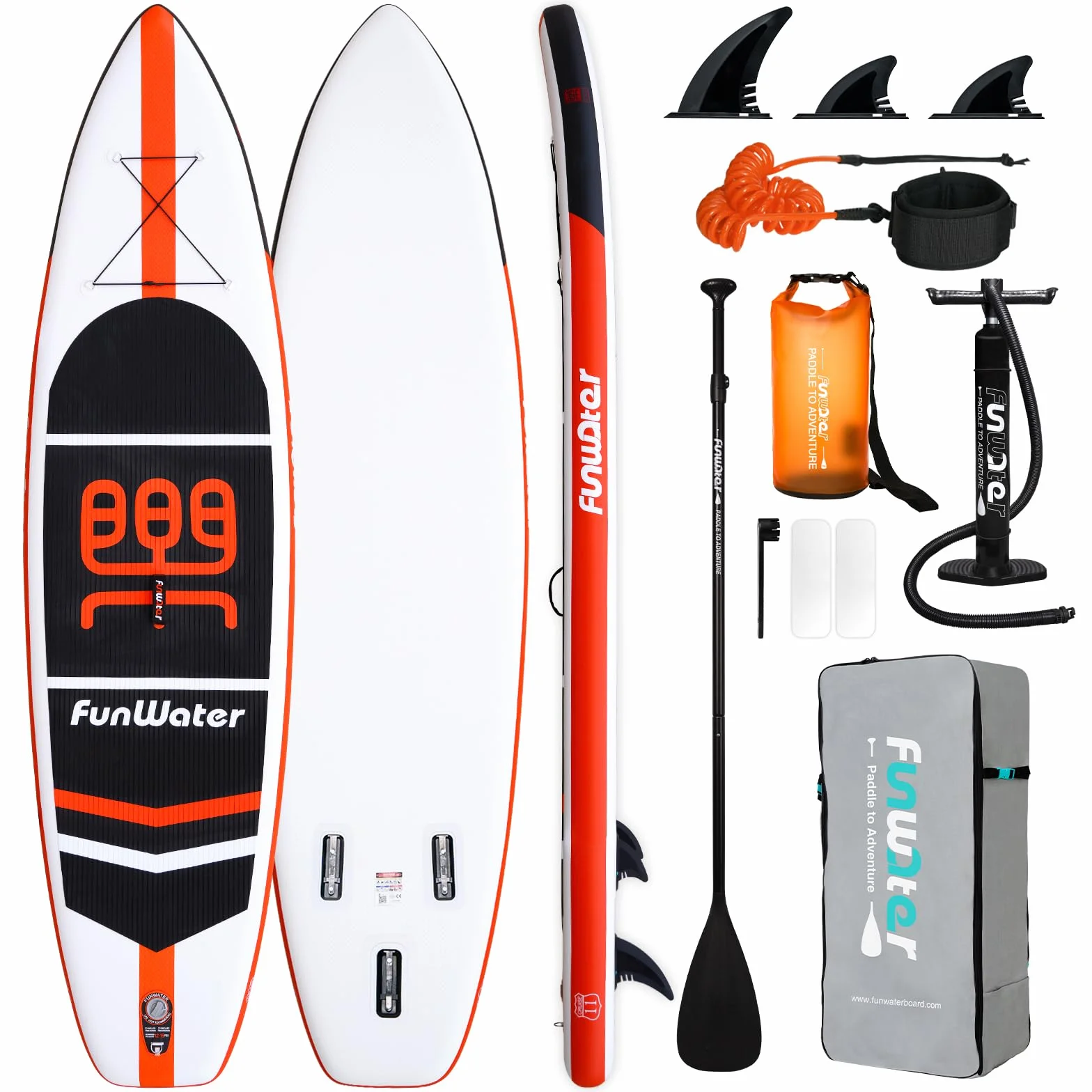 FunWater SUP Gonfiabile Portatile: Tavola Gonfiabile, Pinne, Pompa, Pagaia, Zaino, Guinzaglio di Sicurezza per Adulti e Ragazzi