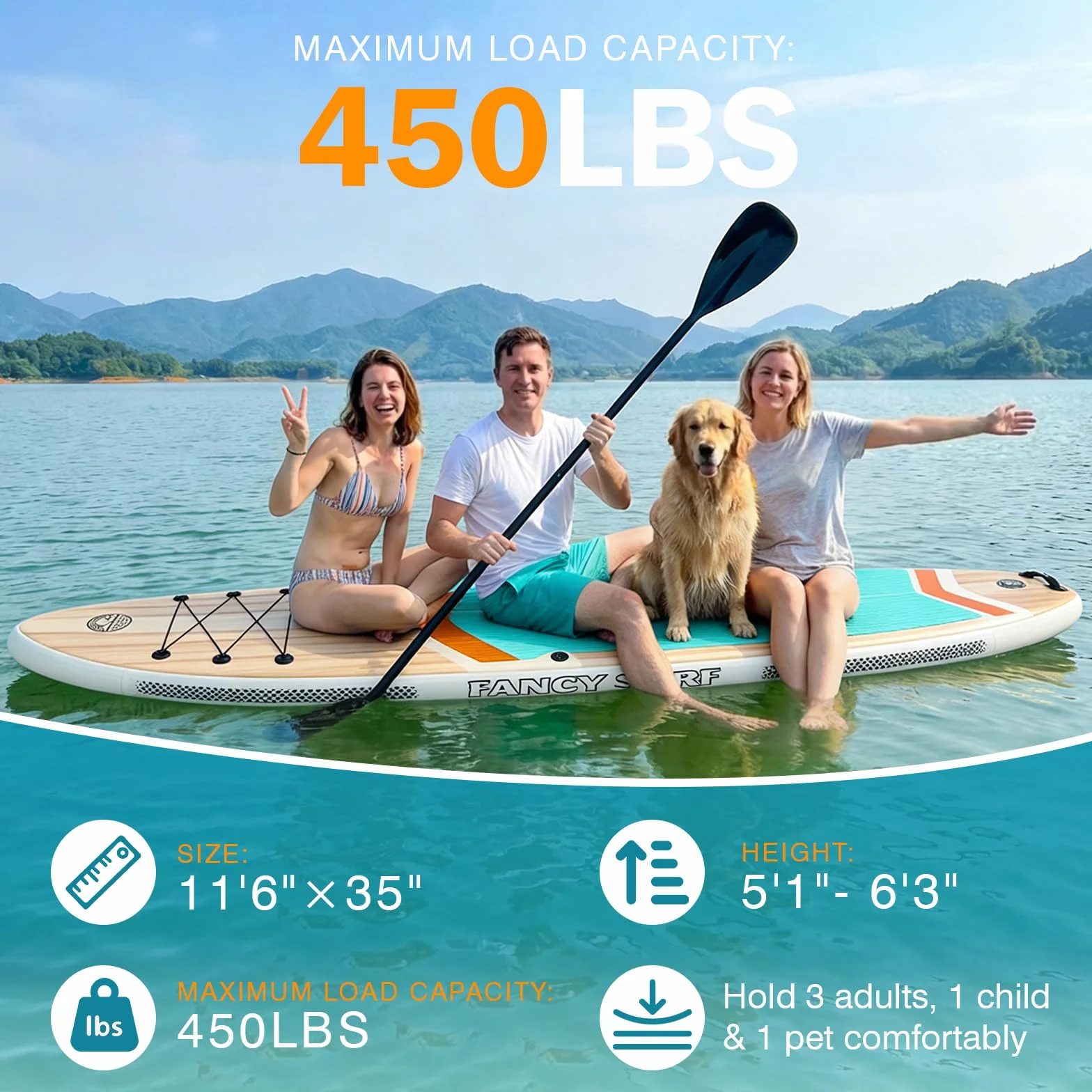 Tavola SUP gonfiabile 351x89 cm 200 kg z pompa, pinne, zaino, custodia impermeabile