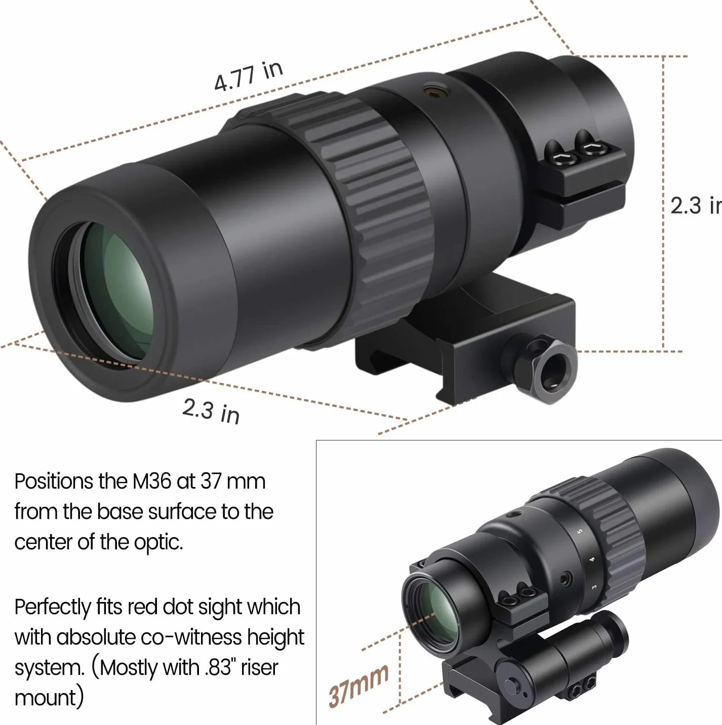 Feyachi M36 1.5X-5X Lente di ingrandimento per mirino rosso con montaggio laterale