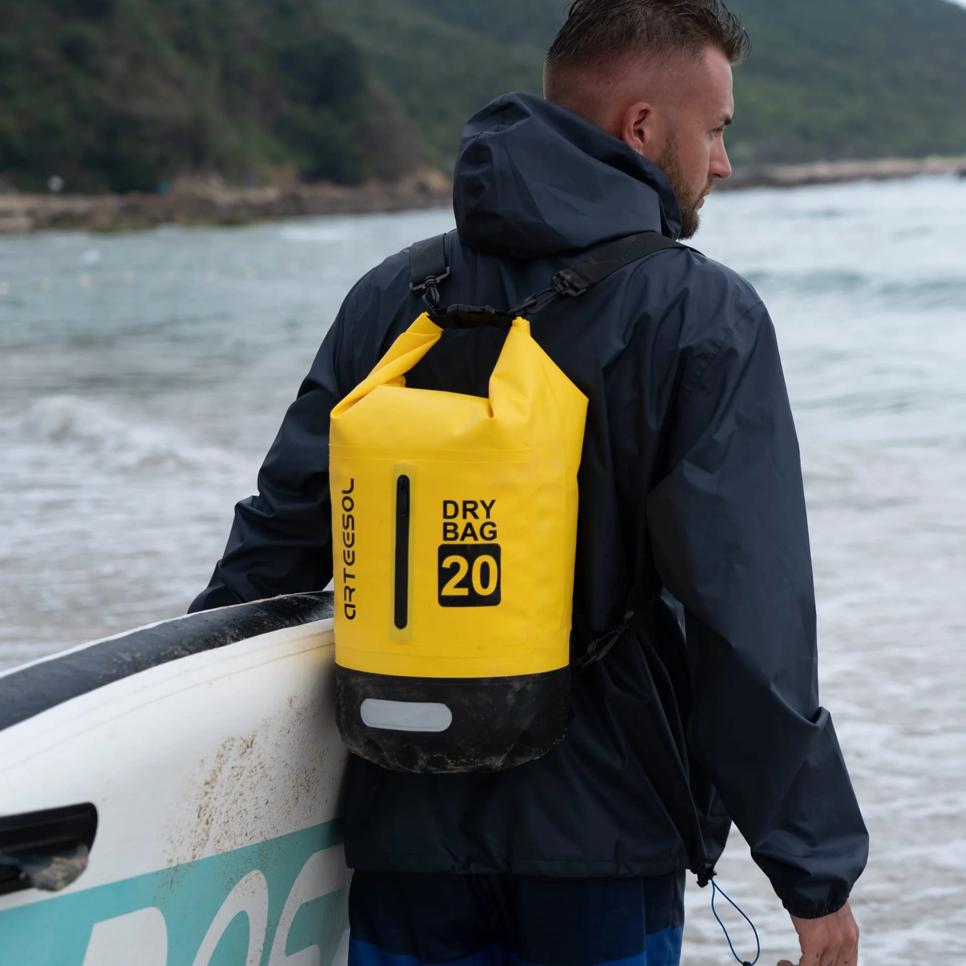 Borsa Impermeabile 5L/10L/20L/30L Waterproof Dry Bag Zaino Sacca Stagna con Doppia Tracolla per Nuoto Kayak Canottaggio Pesca Viaggiare in Bicicletta Spiaggia