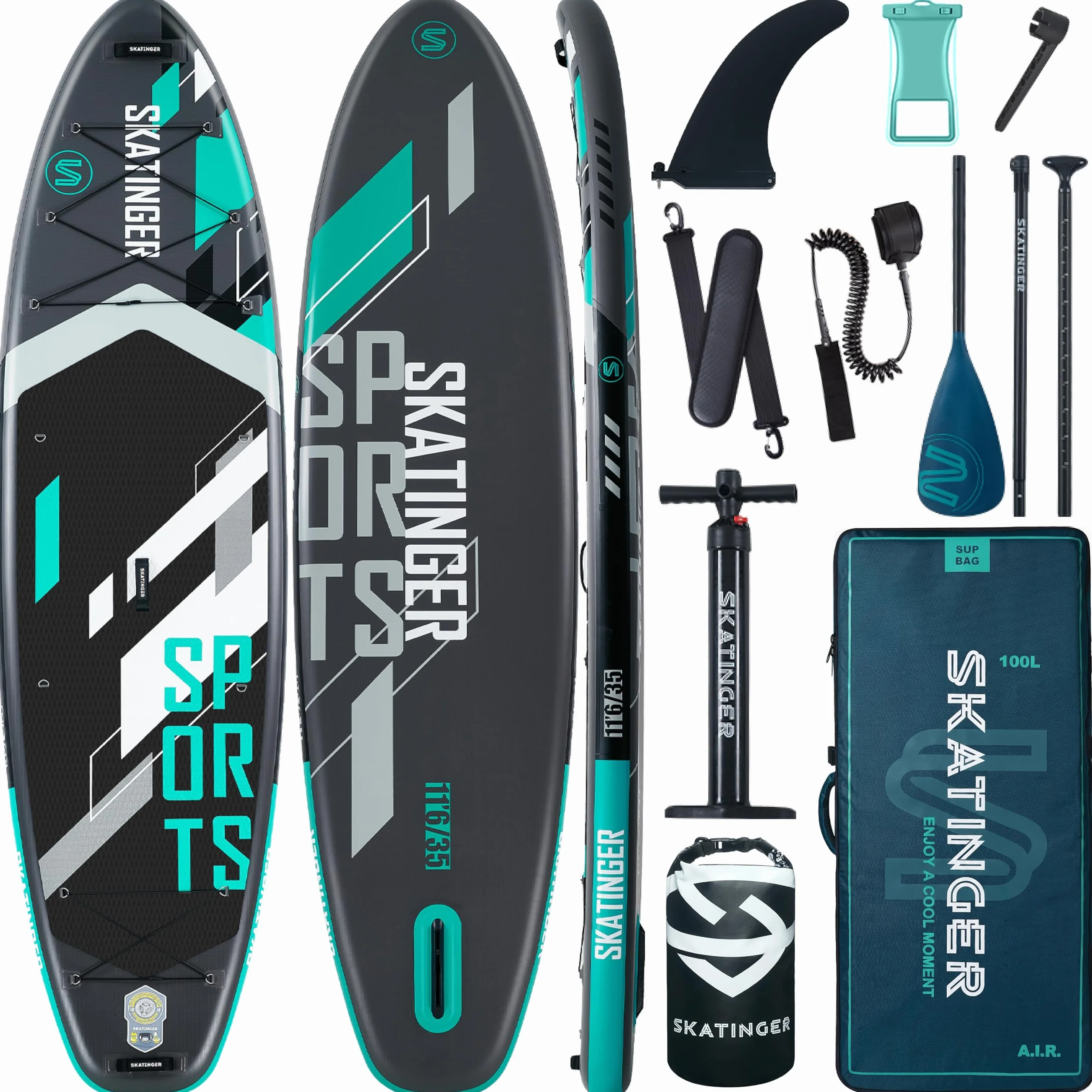 Skatinger Tavola da SUP gonfiabile 11'6 × 35" ultra stabile per 2+1 persone con zaino 100 l pinna americana