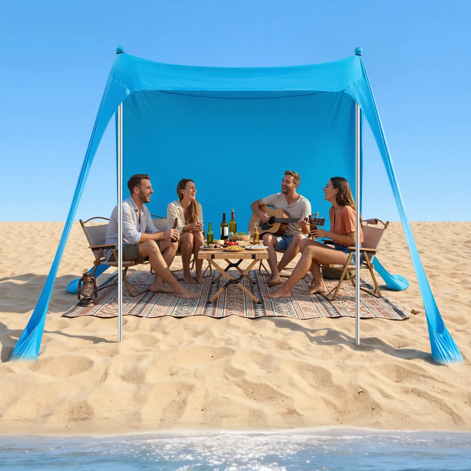 VEVOR Tenda Parasole Portatile da Spiaggia per Esterno Protezione Solare UPF50+ 2,3 x 2,3 x 2 m, Parasole da Spiaggia con Pali di Supporto Tenda Portatile per Campeggio Viaggio Pesca, Blu