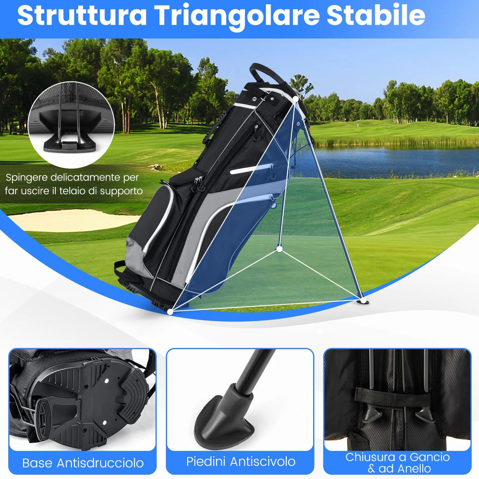 COSTWAY Borsa da Golf con Supporto, Divisori a 14 Vie, 6 Tasche, Borsa Frigo, Doppia Tracolla e Cappuccio Antipioggia