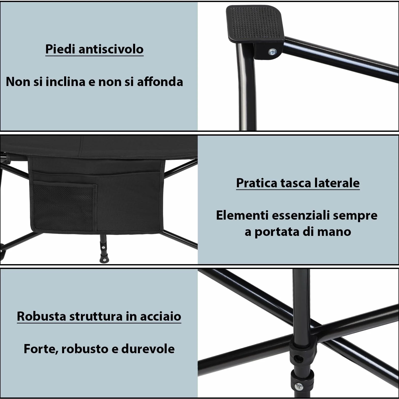 ALPIDEX Brandina Campeggio Letto Campo Pieghevole Caricabile 200 kg Lettino Tenda Portatile Cuscino Leggero Borsa Trasporto, Nero