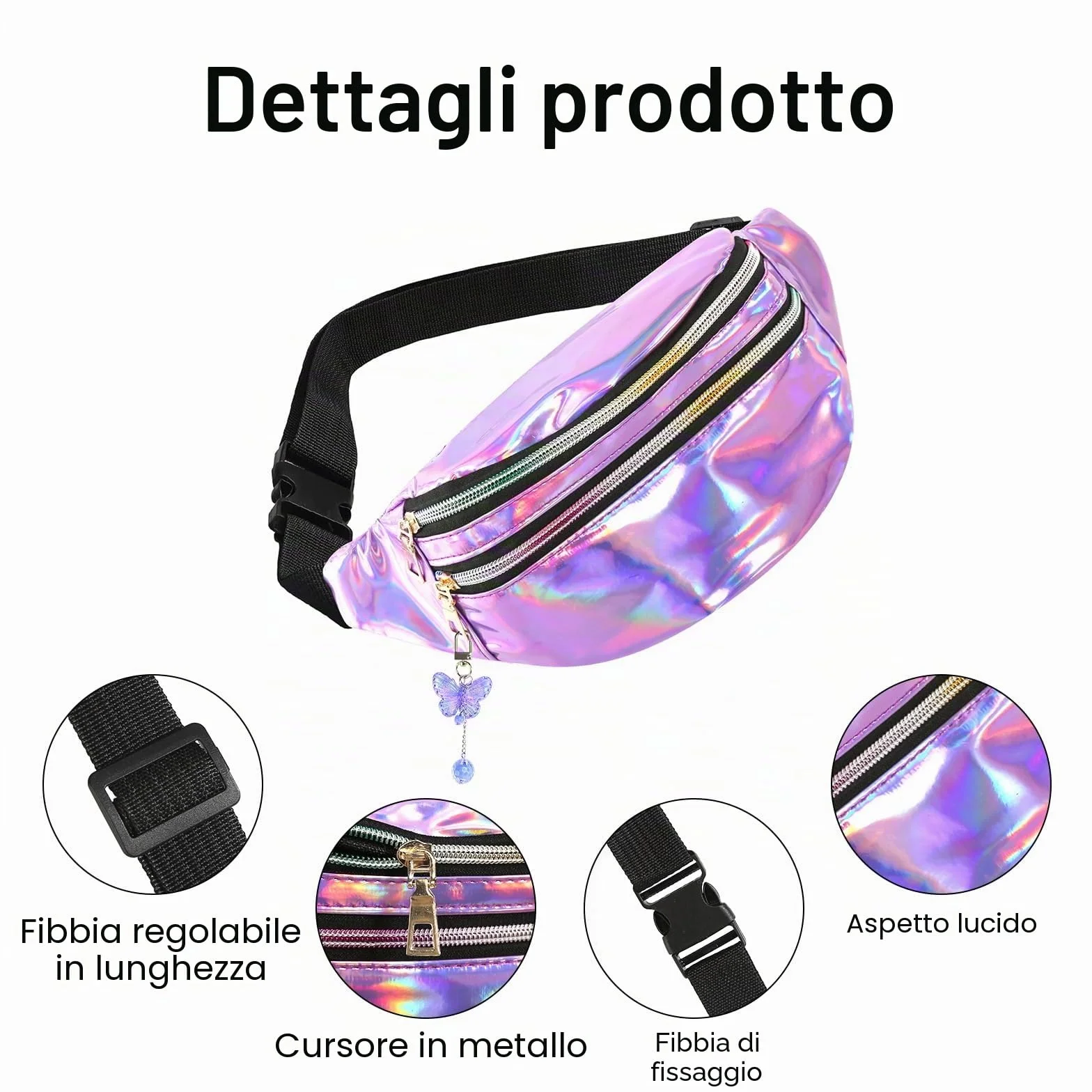 Marsupio a Farfalla Viola 30x12x13 cm Elegante Hipbag per Bambini