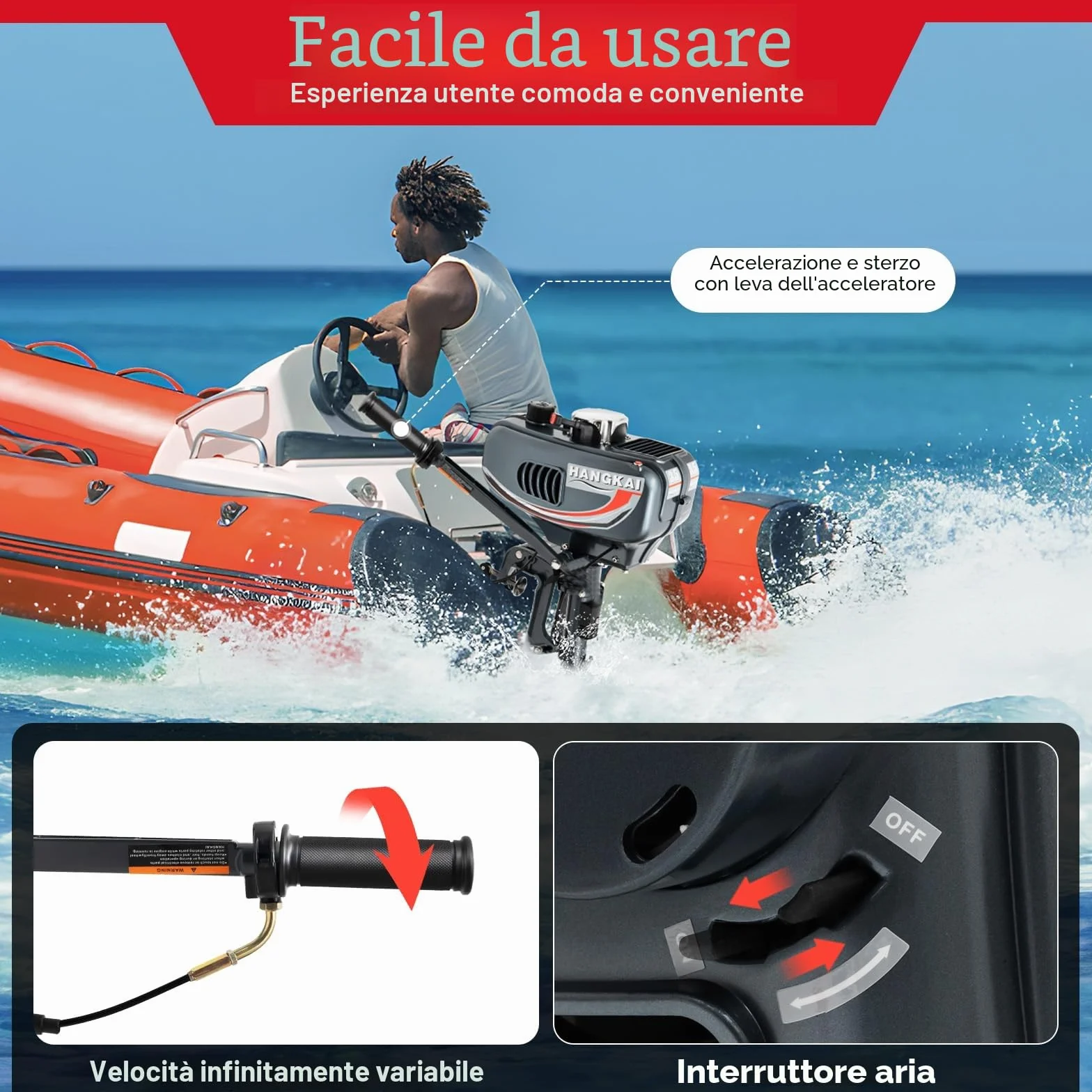 Motore fuoribordo 2T 2,5 kW 3,5 CV 5000 giri/min per gommoni pesca barche a vela
