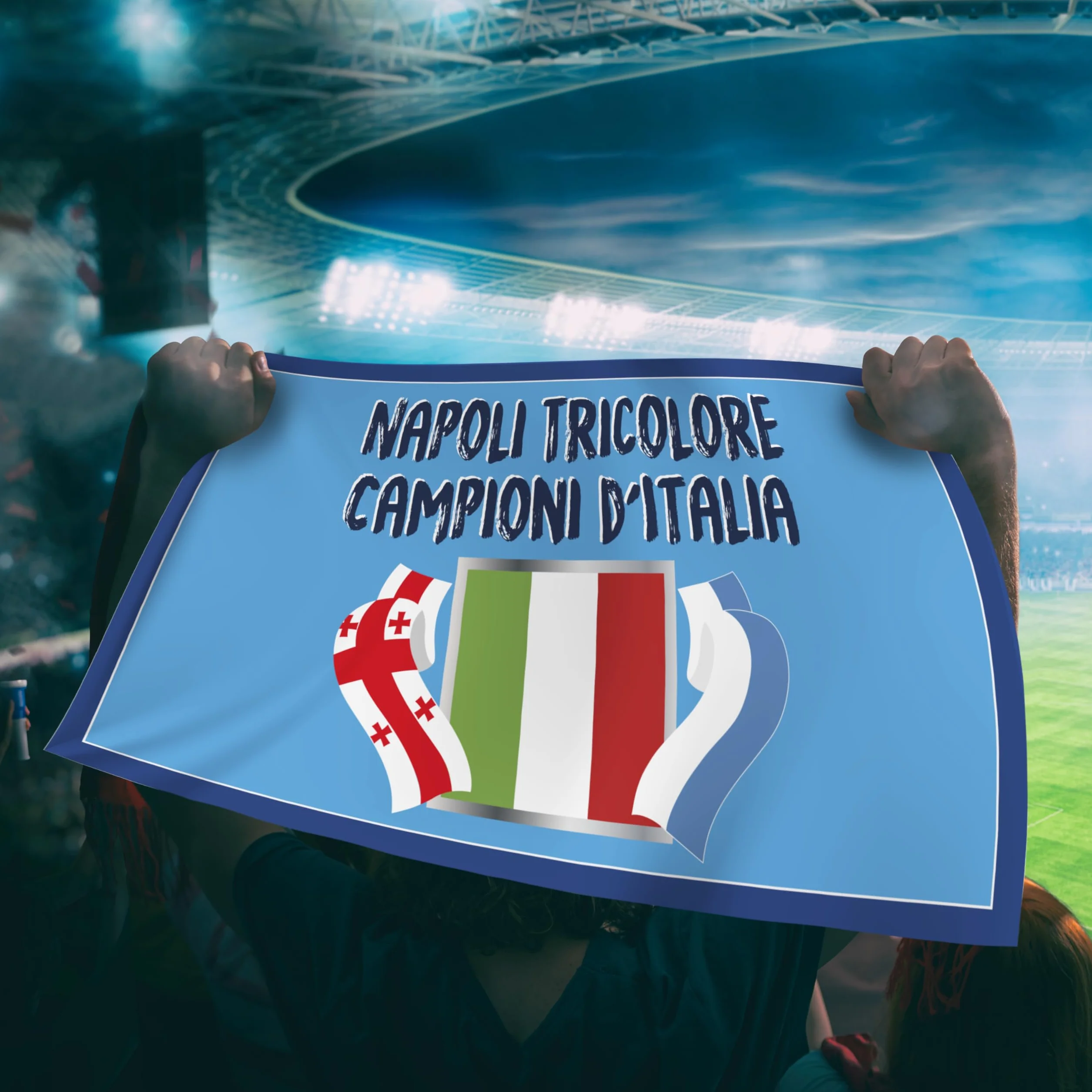 Bandiera Popolo di Napoli 2025 90x150 cm Gadget 4° Tricolore Regalo Tifoso Calcio