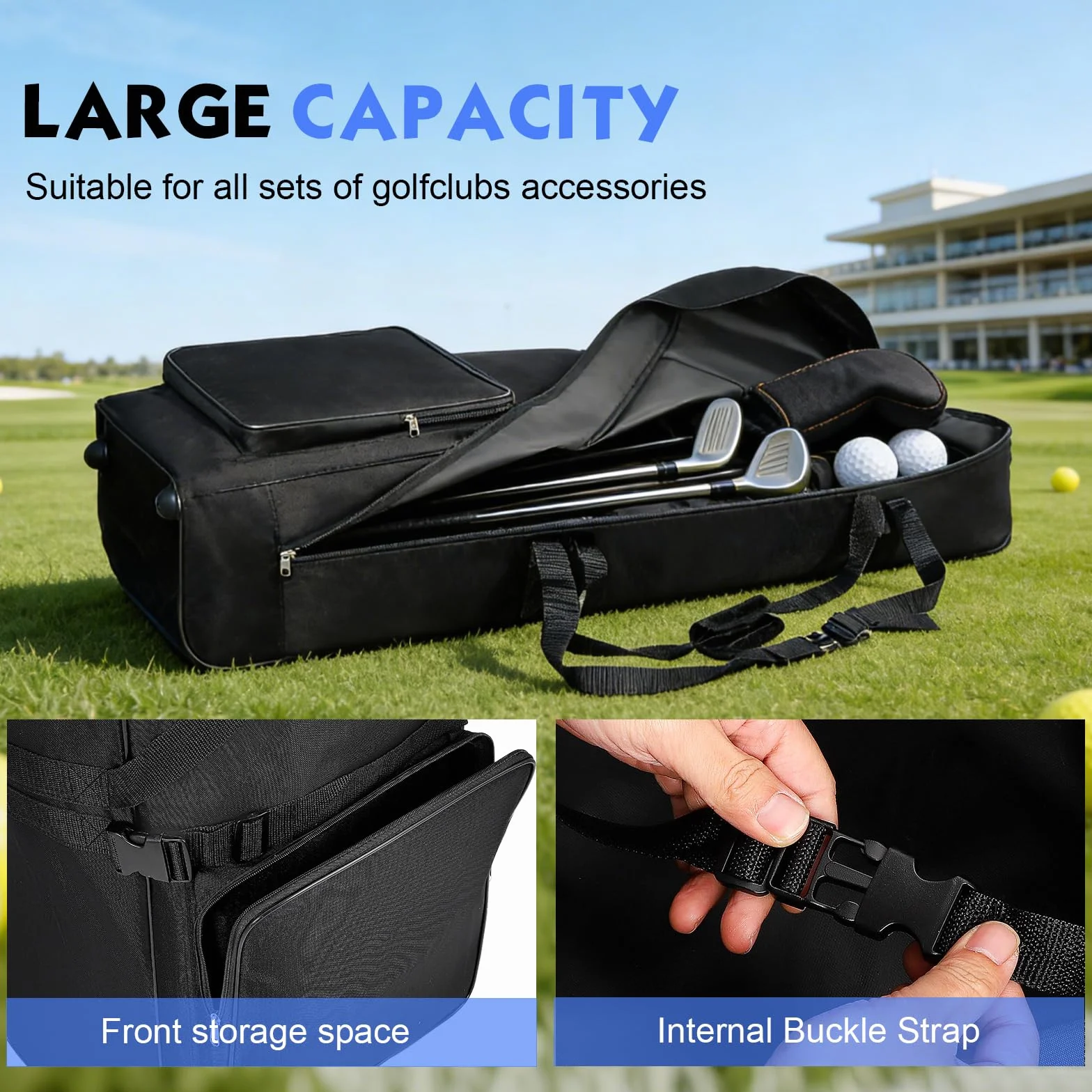 Borsa da Viaggio per Golf con Ruote in Oxford 900D 128x38x23cm Nero
