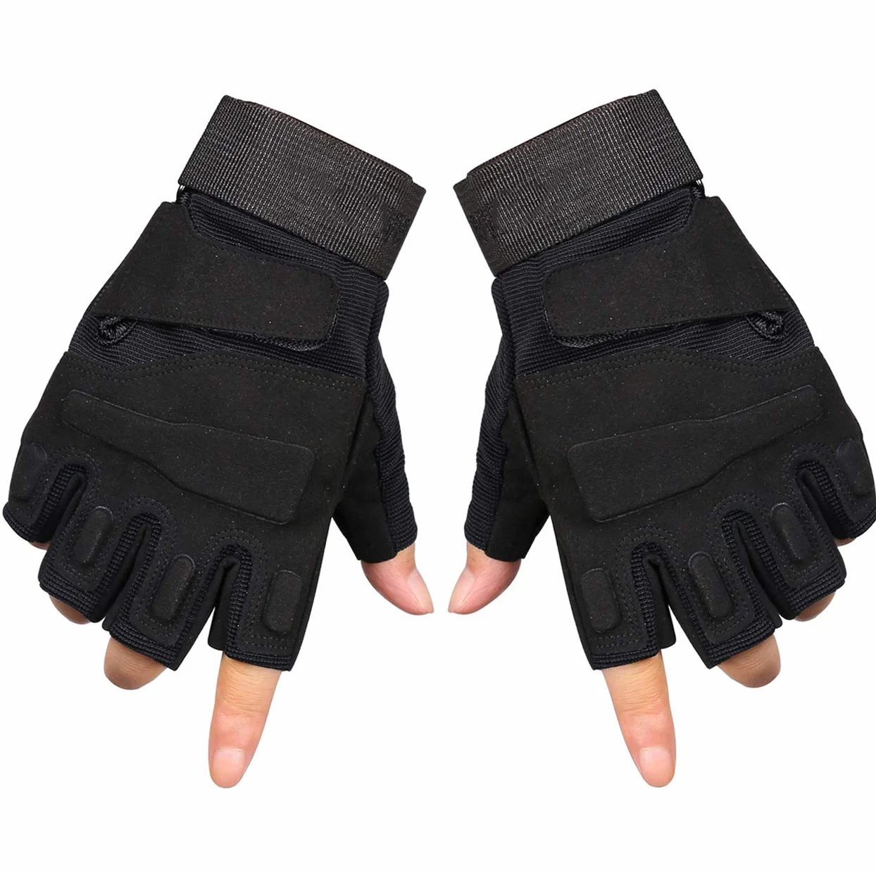 ThreeH Guanti mezzi dita Guanti tattici protettivi per sport all'aria aperta per Caccia Airsoft Paintball GL06XL,Black