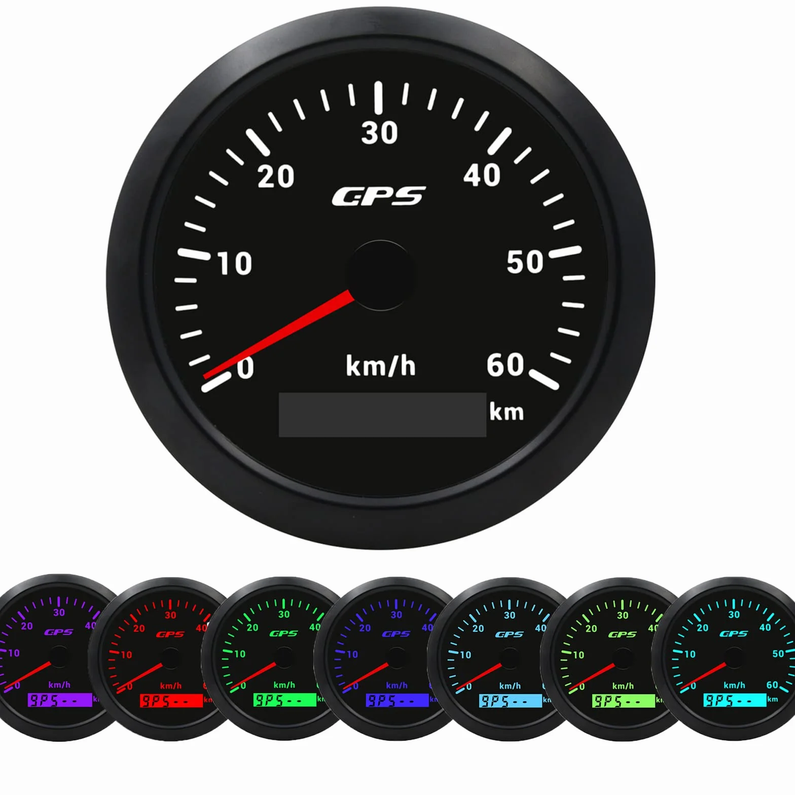 Geloo 85MM GPS tachimetro, 7 colori retroilluminazione 60KM/H contachilometri misuratore di velocità per moto barca marina camion auto con antenna GPS